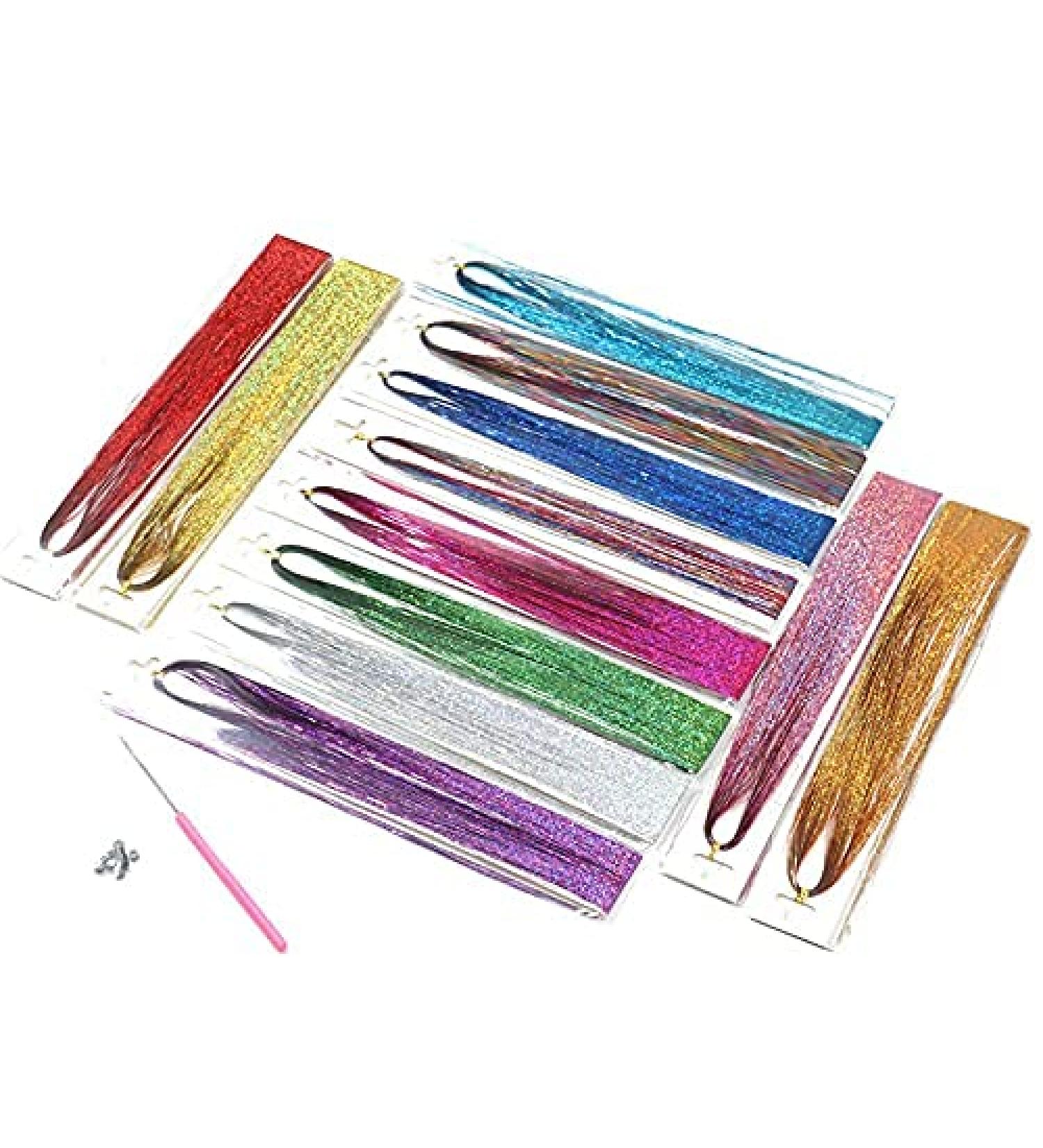 KJ BN 12 Colors Hair Tinsel Strands Synthetic Long Hairpiece for Girls Women Kids Party Long Hair - Buy Online on GoSupps.com