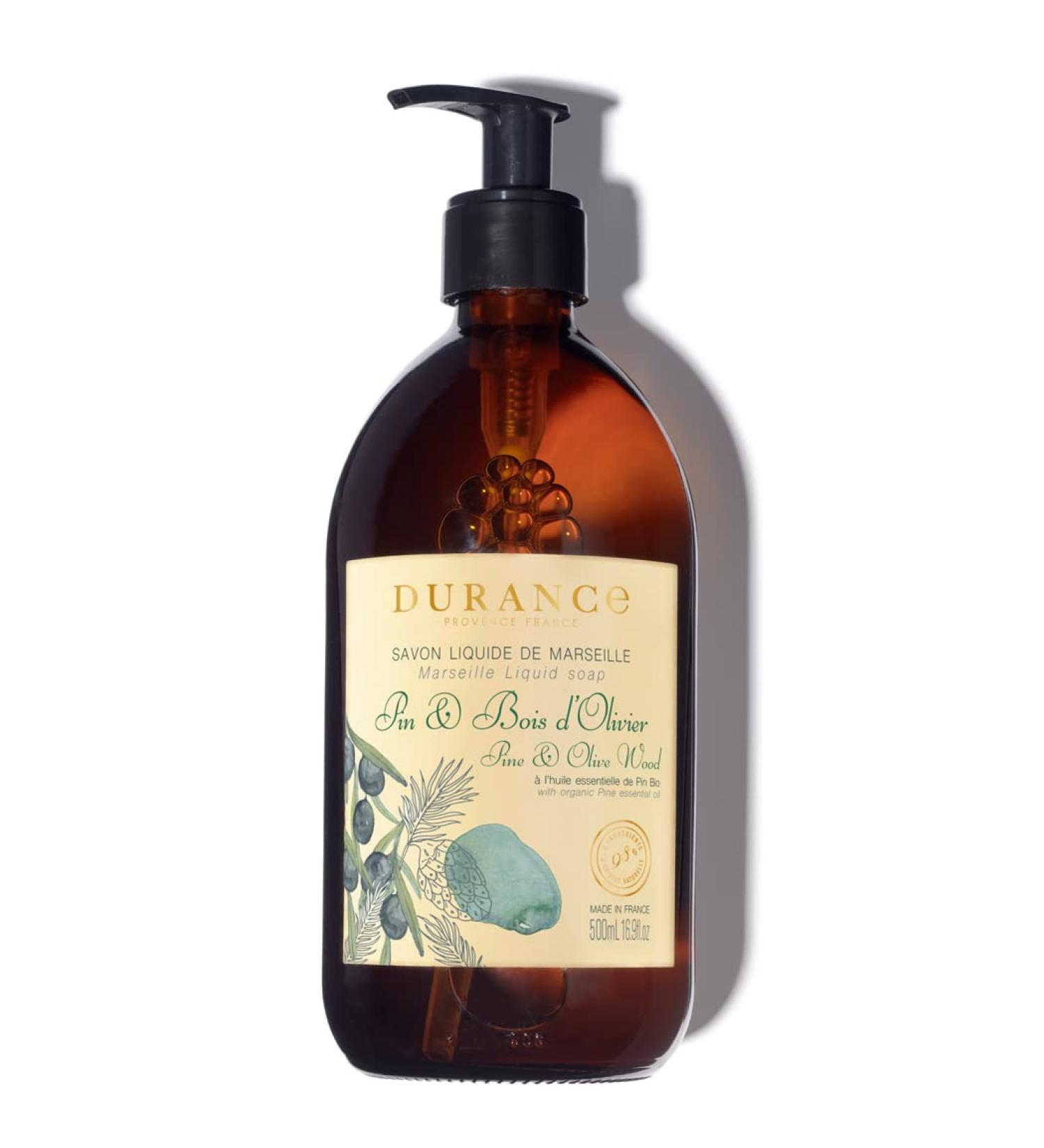 Durance Pine & Olive Wood Marseille Liquid Soap 500ml Paraben-Free Hand & Body Wash With Olive Oil & Red Rice Extract Vegan Friendly Shower Gel - Buy Online on GoSupps.com