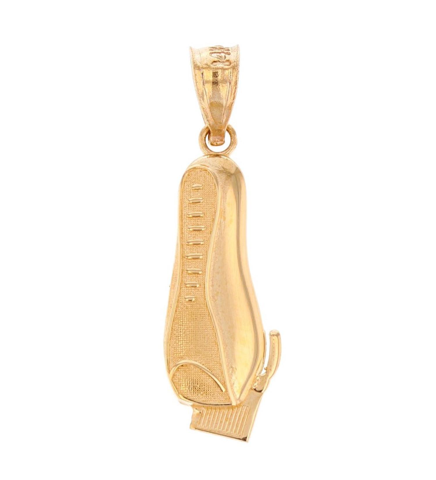 14k Yellow Gold Men's Electric Shaver Straight Edge Razor for Barber Pendant