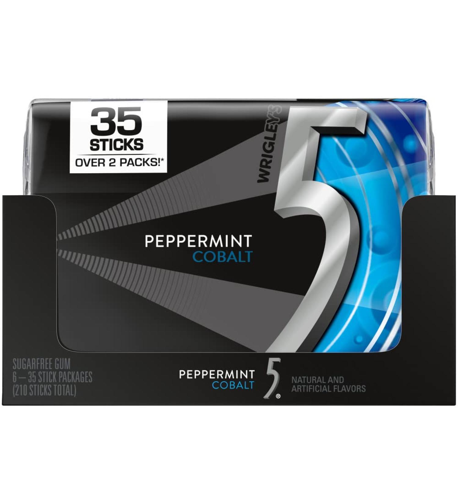 5 GUM Sugar Free Chewing Gum, Peppermint Cobalt, 35-stick pack (6 packs)