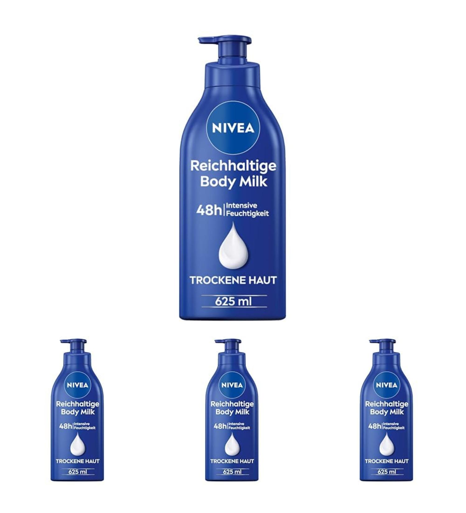 Nivea Rich Body Milk 625ml 4-Pack | 48H Moisturizer Lotion with 5-in-1 Formula Almond Oil & Vitamin E for Dry Skin  - Buy Online on GoSupps.com
