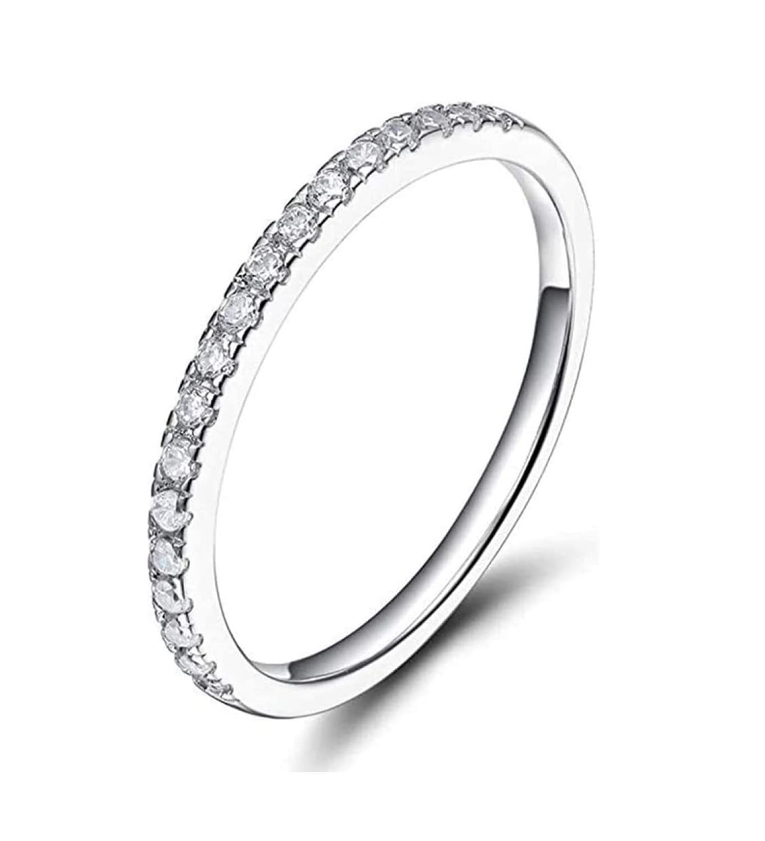 Koguxuix 925 Sterling Silver Cubic Zirconia Half Eternity Wedding Band Ring - Size 6 - Buy Online on GoSupps.com