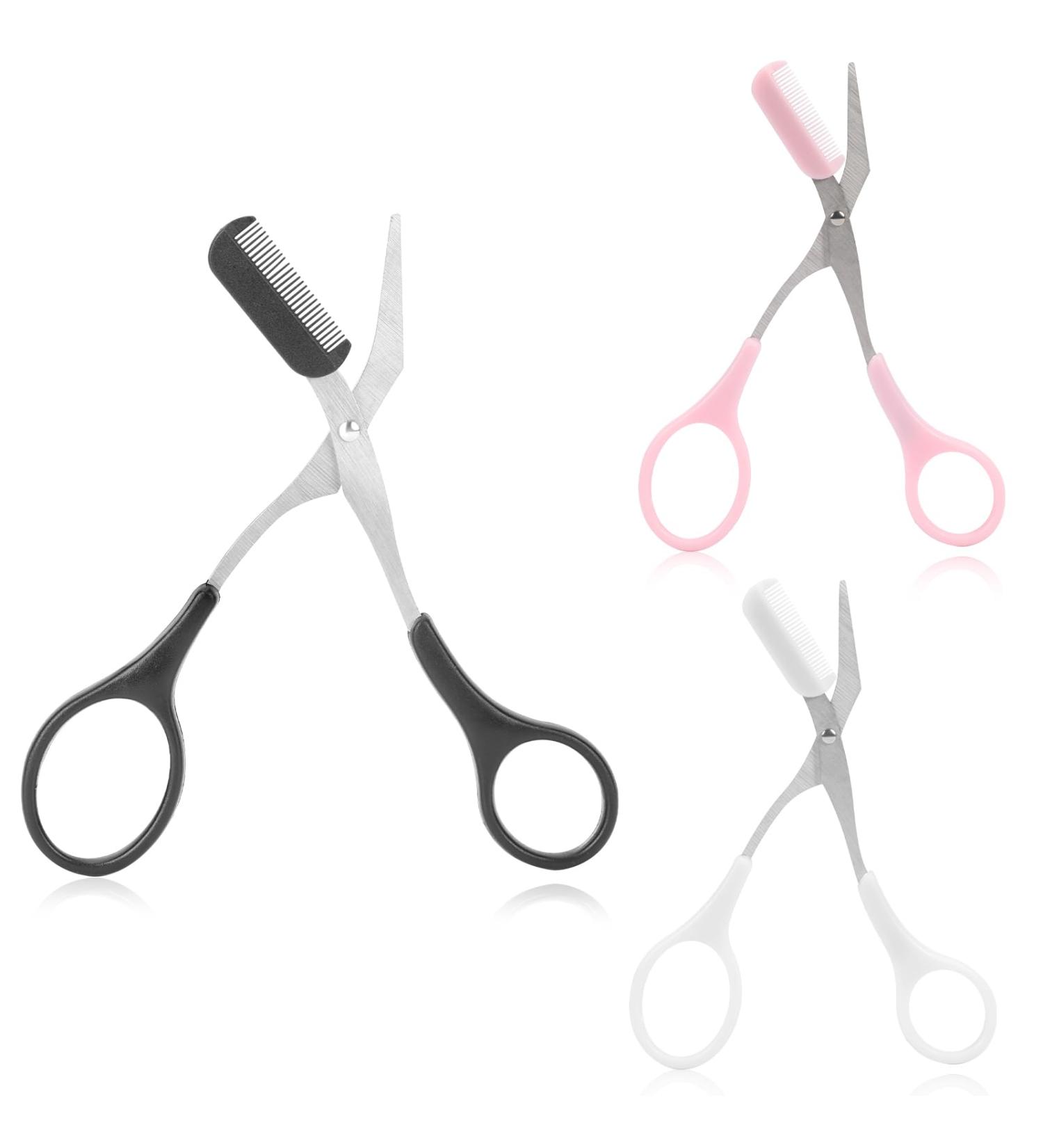 Precision Eyebrow Scissors with Comb - Non-Slip Finger Grips - Hair Removal Tool for Men and Women (Black/White/Pink) - Buy Online on GoSupps.com