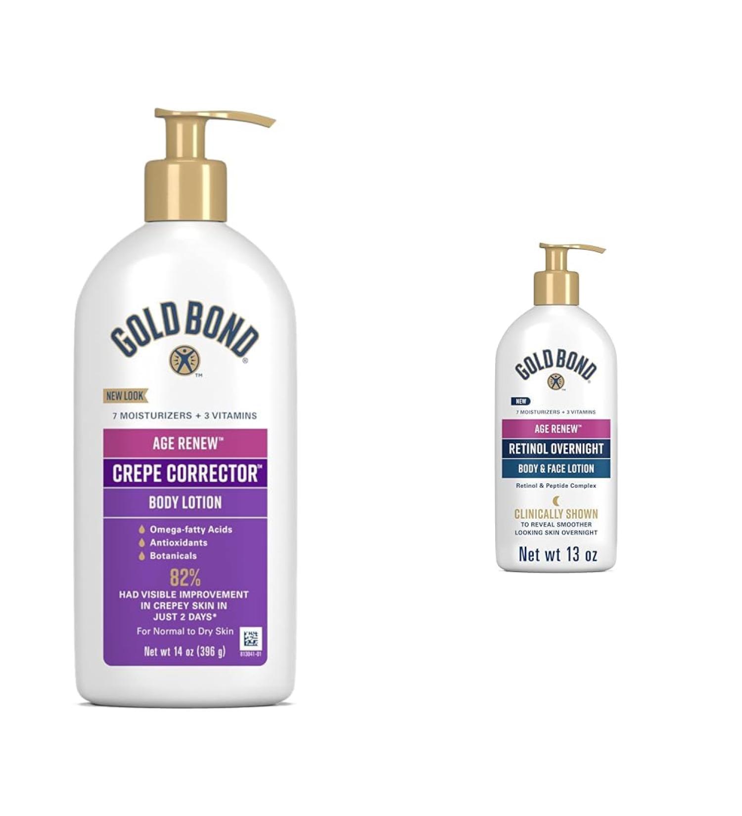 Gold Bond Age Renew Crepe Corrector Body Lotion Replenishing & Smoothing Formula 14 oz. & Age Renew Retinol Overnight Body & Face Lotion With Retinol & Peptide Complex 13 oz. - Buy Online on GoSupps.com