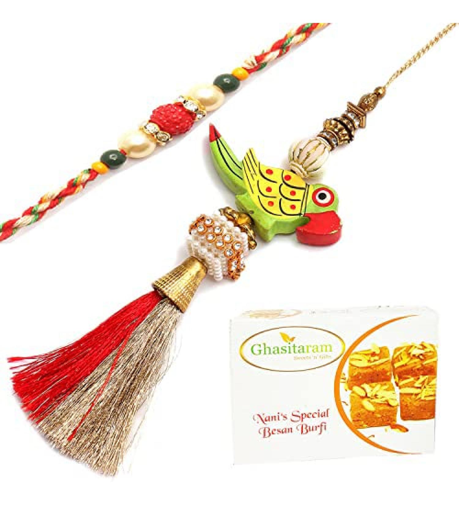 Ghasitaram Gifts Rakhis Online - Rakhi for Brother- The ME 2 Bhaiya Bhabhi Rakhi with 400 GMS of Besan Barfi Rakhi Set with 400 gms of Besan Barfi - Buy Online on GoSupps.com