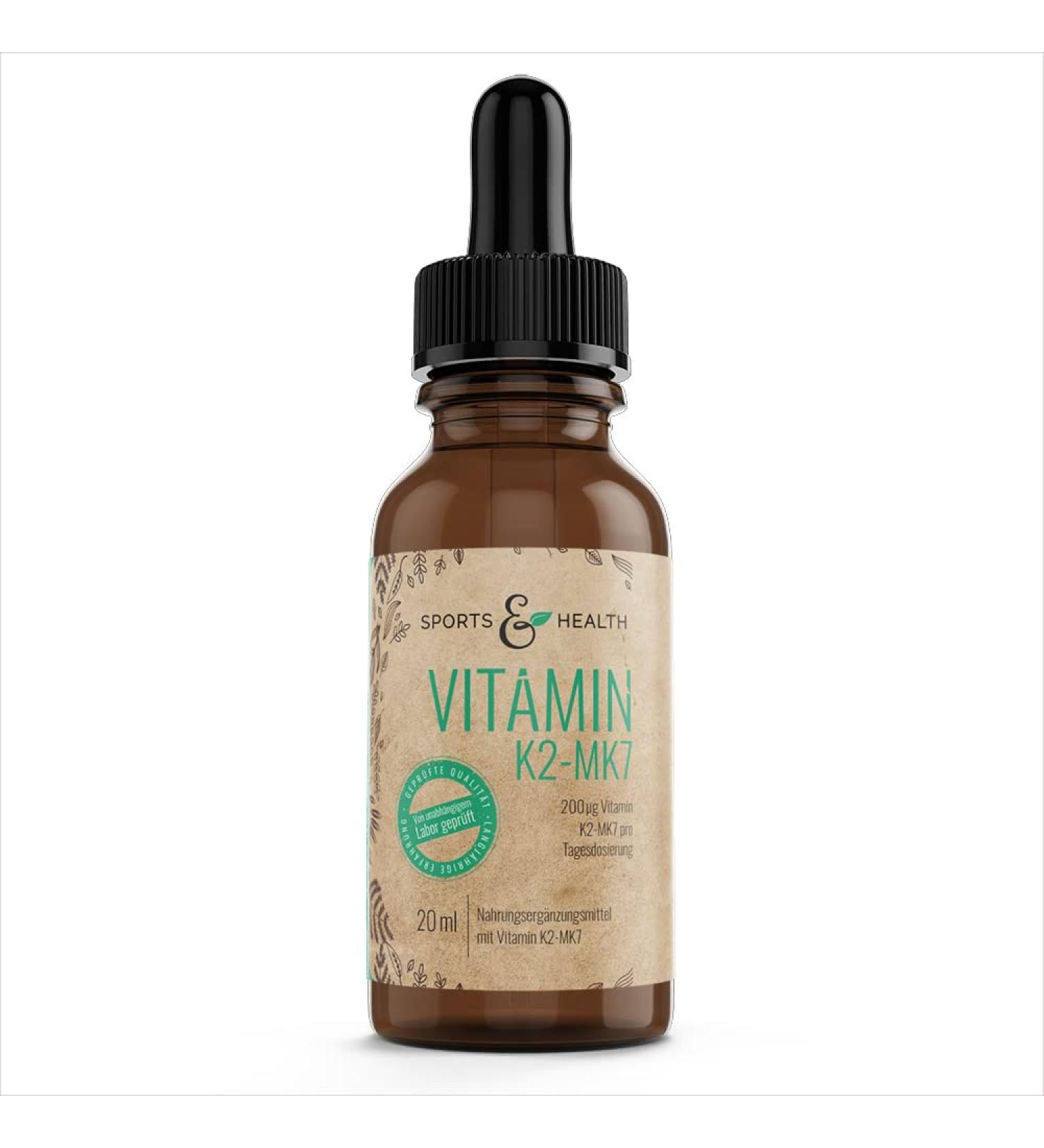 Vitamin K2 MK7 Drops - 200 g Daily Dose High Bioavailability Additive-Free Made in Germany - 20ml Liquid Form - Buy Online on GoSupps.com