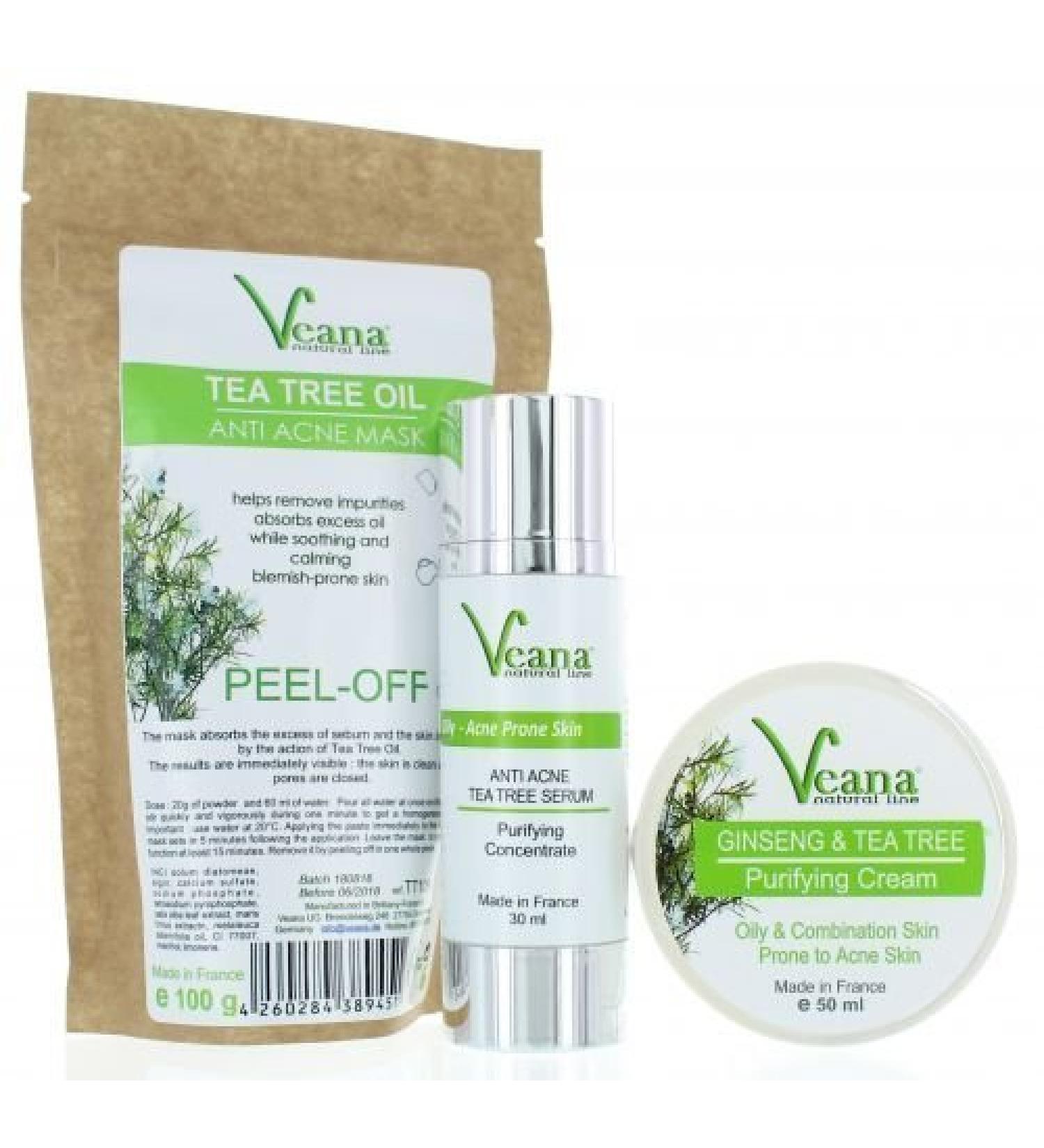Veana Anti Acne serum + theeboom & Ginseng cr me + theeboom peeloff masker