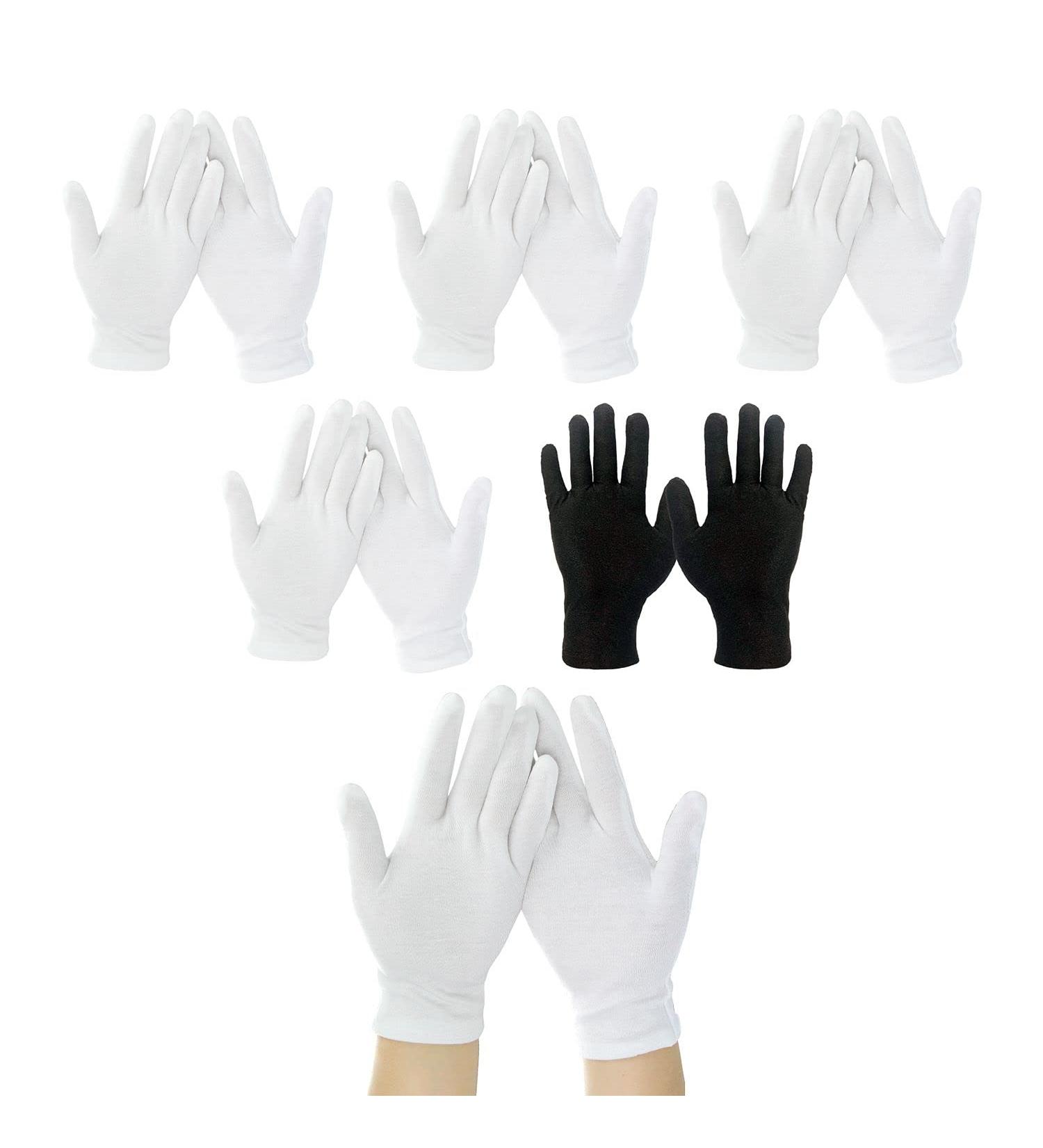 4 White Gloves + 1 Black Glove for Eczema Sensitive Dry Irritated Skin Overnight Hand Cream Lotion Protection Daily Work 100% Cotton Size 9" (5 Pairs) - Buy Online on GoSupps.com