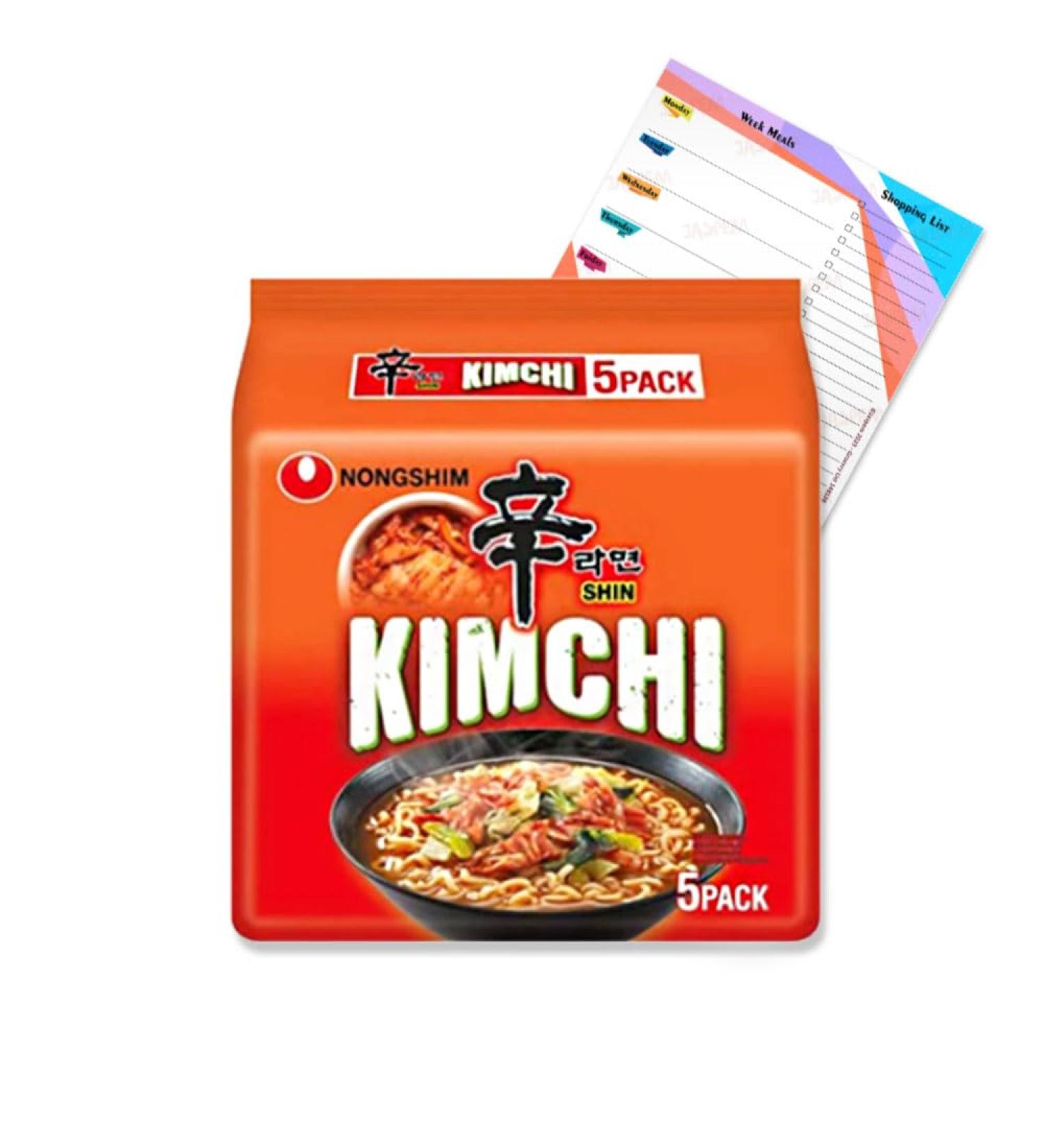 Nongshim Kimchi Ramyun Instant Noodles Spicy Gourmet Corean Ramen 600g (5x 120g Pack) Quick Meal Rich Garlic & Vegetable Flavor Noodle Soup Dish | Included Jaspem Meal Planner - Buy Online on GoSupps.com