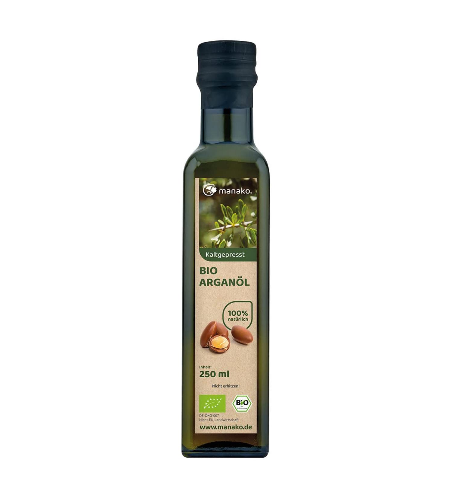 manako ORGANIC Argan oil from Morocco lightly roasted cold pressed and 100% pure 250 ml glass bottle 250 ml (1 pack)
