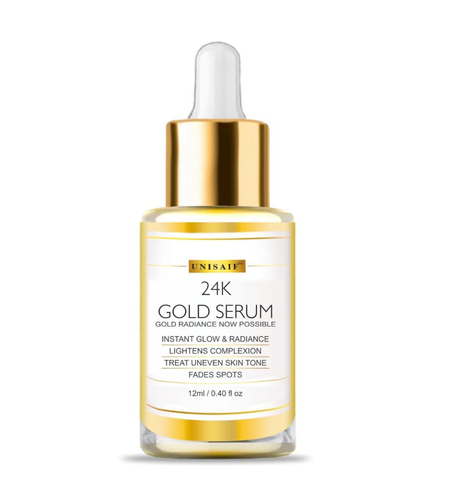 Unisaif Face Serum with Vitamin C l 24K Gold face Serum For Instant Glow l Lightening Complexion Serum l Unisex Face Serum l Organic & Natural Face Serum For Men & Women | (12 ml) - Buy Online on GoSupps.com