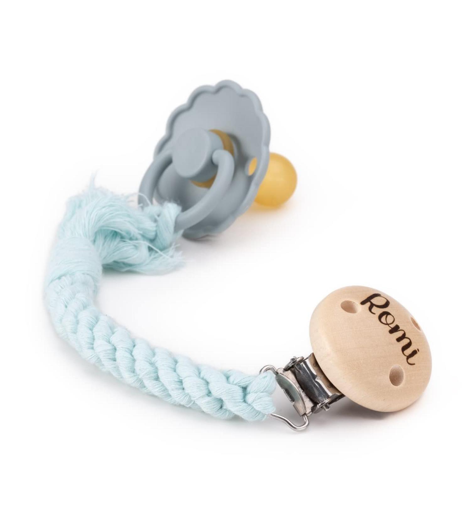 AngelicArt Macrame Pacifier Chain with Engraved Name for Babies - Girls and Boys - Many Models and Colors - Personalized (Mint)