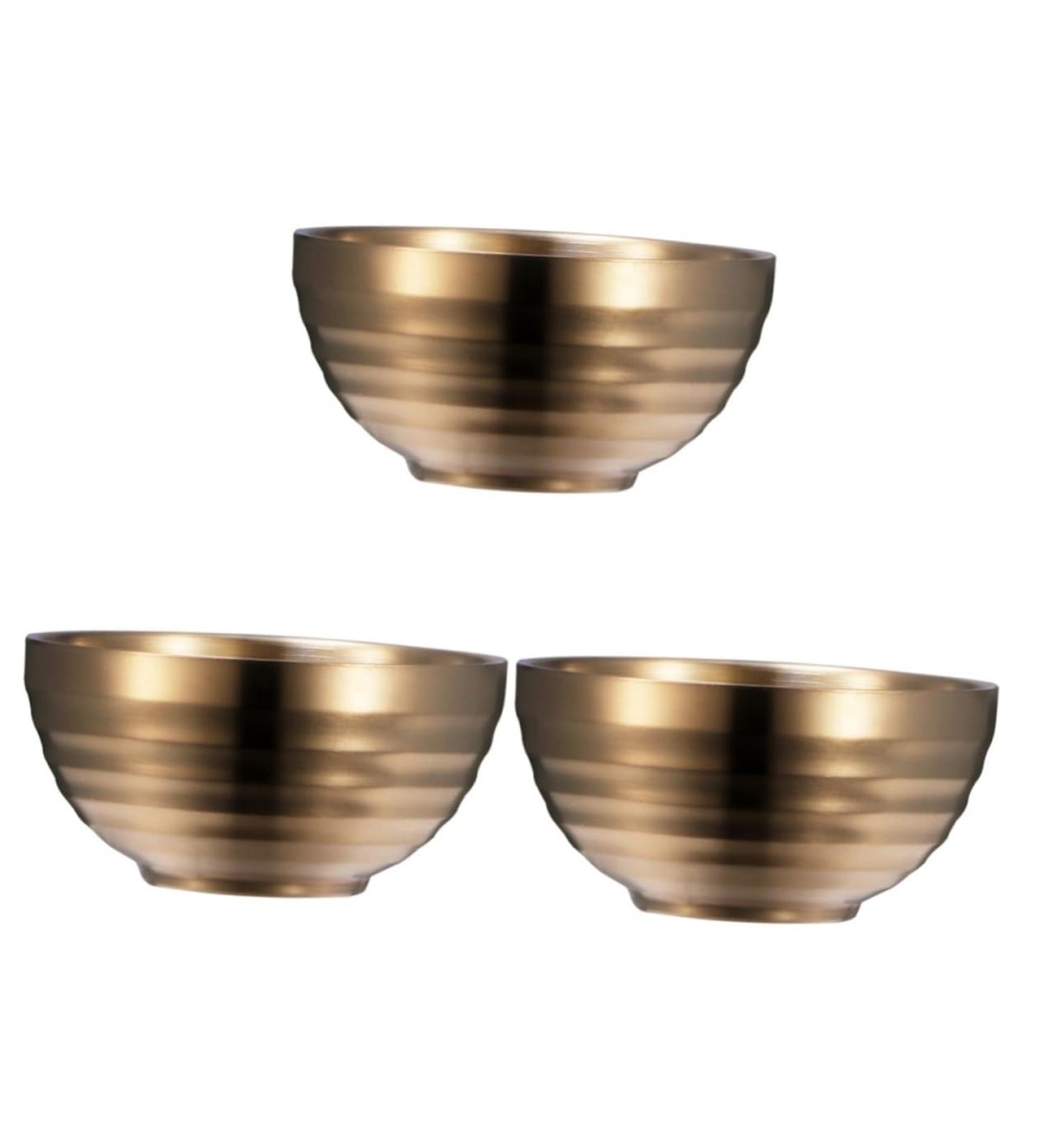 Zerodeko 3 Pcs Stainless Steel Double Bowl Salad Bowl Metal Bowl Pot Soup Container Child Thicken Mixing Bowl 11x11cmx3pcs Goldenx3pcs - Buy Online on GoSupps.com
