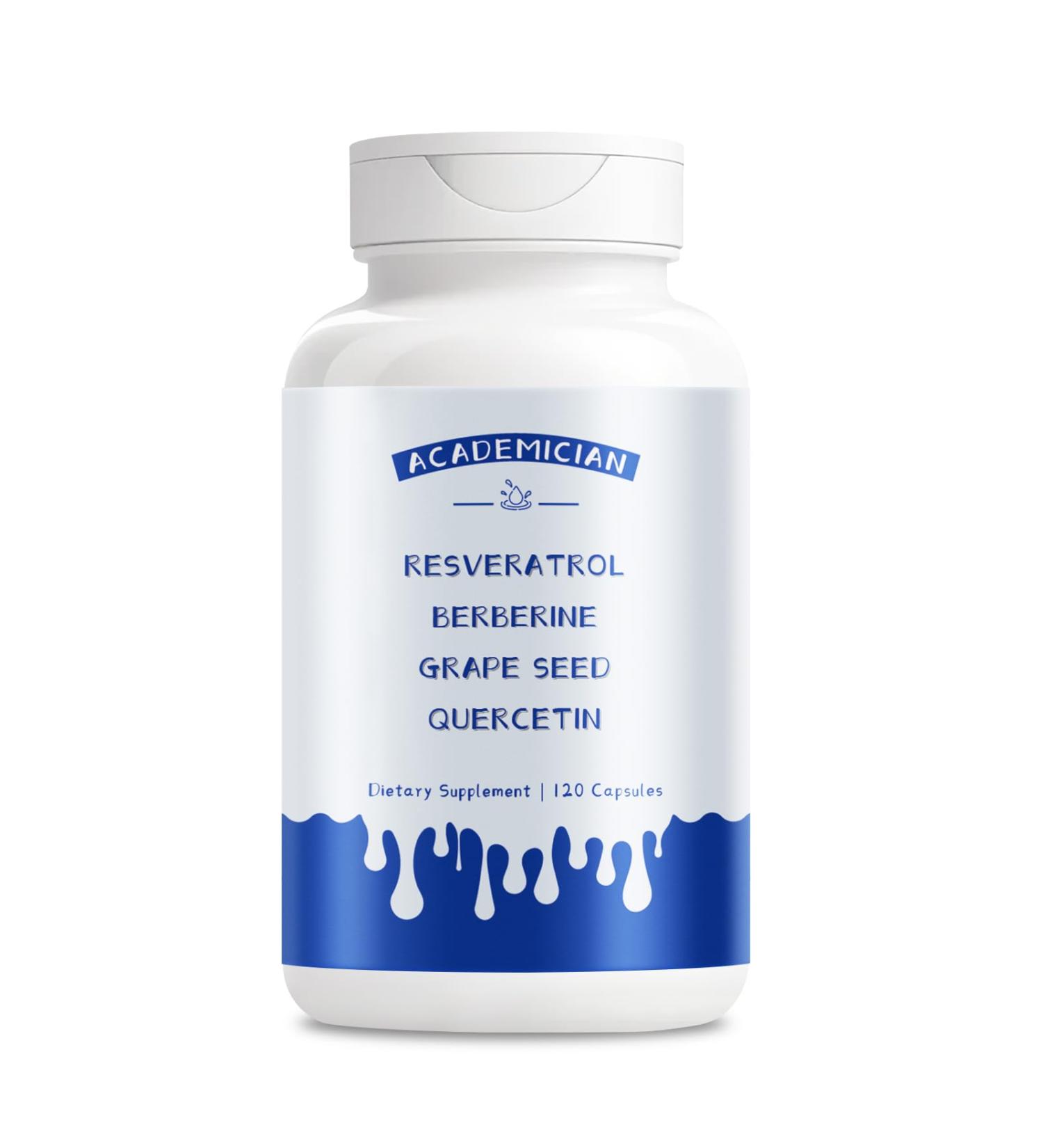 ACADEMICIAN Resveratrol Berberine Supplement Quercetin Capsule with Bromelain Grape Seed Extract Capsules - 120 Count - Buy Online on GoSupps.com
