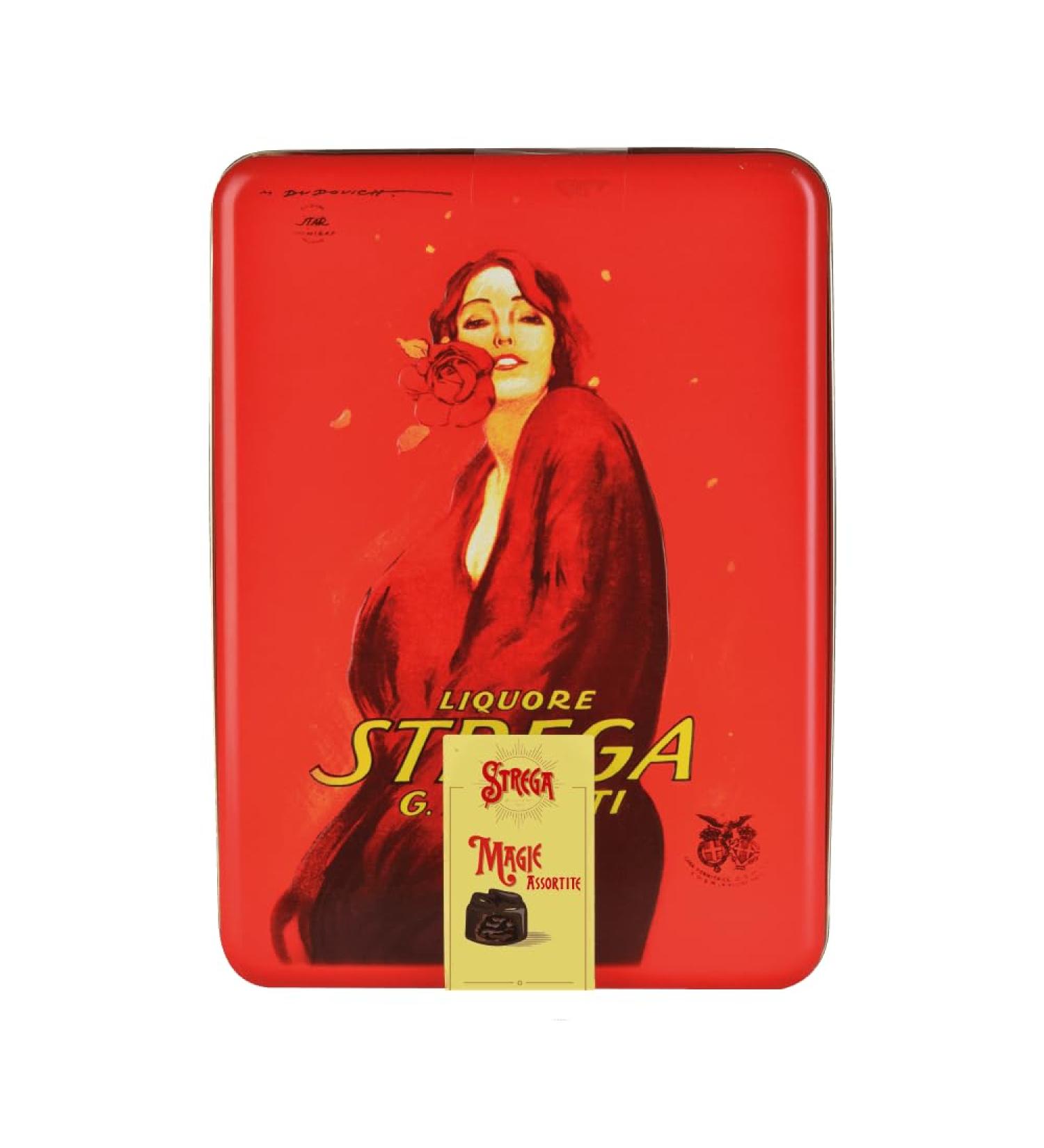 Italian Gourmet E.R. Alberti Magic Witch Assorted Tin Box 300g approximately 23 assorted chocolate pralines in an elegant vintage collectible tin box - Buy Online on GoSupps.com