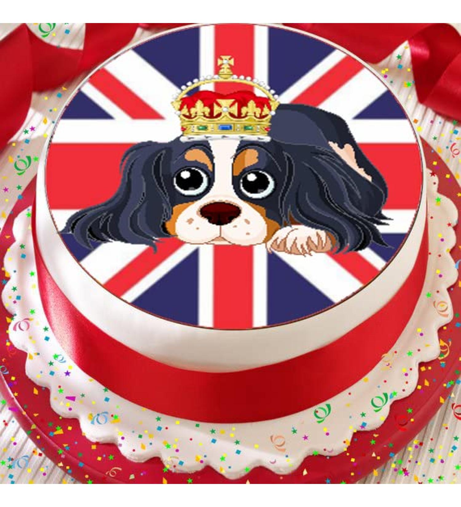 King Charles Spaniel 19cm (7.5") Round Edible Coronation Cake Topper (Printed onto Wafer)