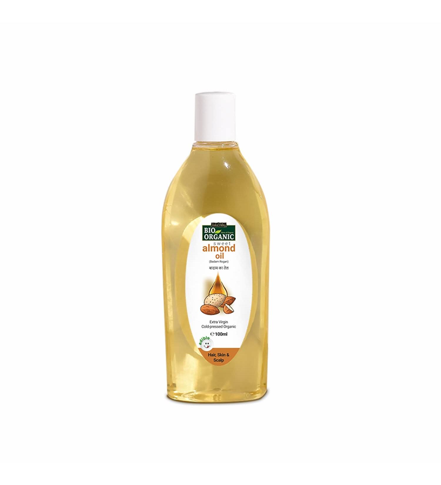 INDUS VALLEY Bio Organic Roghan Badam Sweet Almond Oil 100% Organic And Cold-Pressed For Hair & Skin (No Mineral Oil & Sulphate) Safe For Babies (100 Ml (Pack Of 1) Yellow) - Buy Online on GoSupps.com