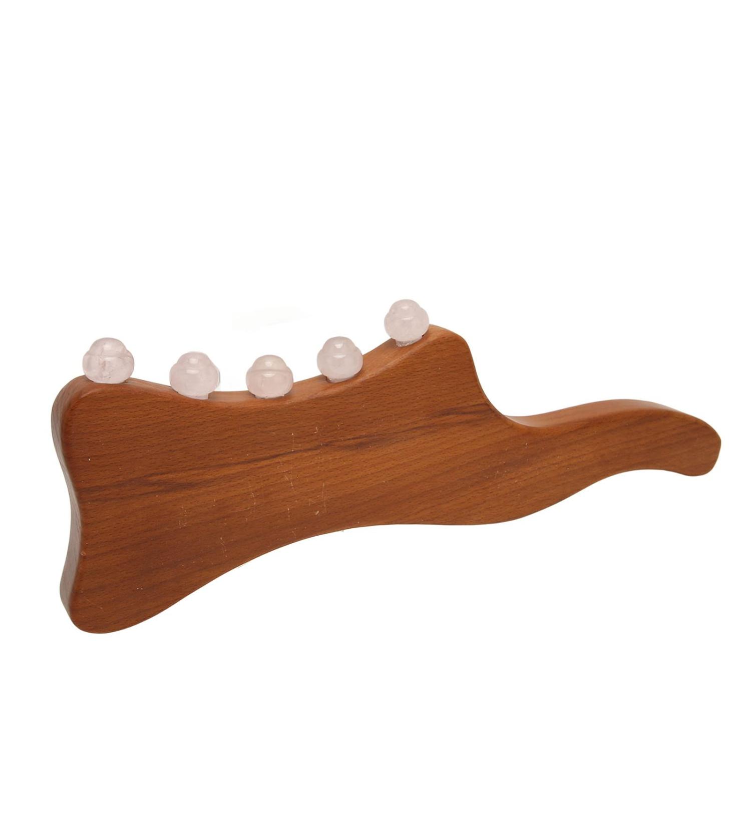 Premium Guasha Massage Tool Carbonized Beech Wood with 5 Rose Quartz Pearls | Whole Body Fatigue Relief | International Shipping Available - Buy Online on GoSupps.com