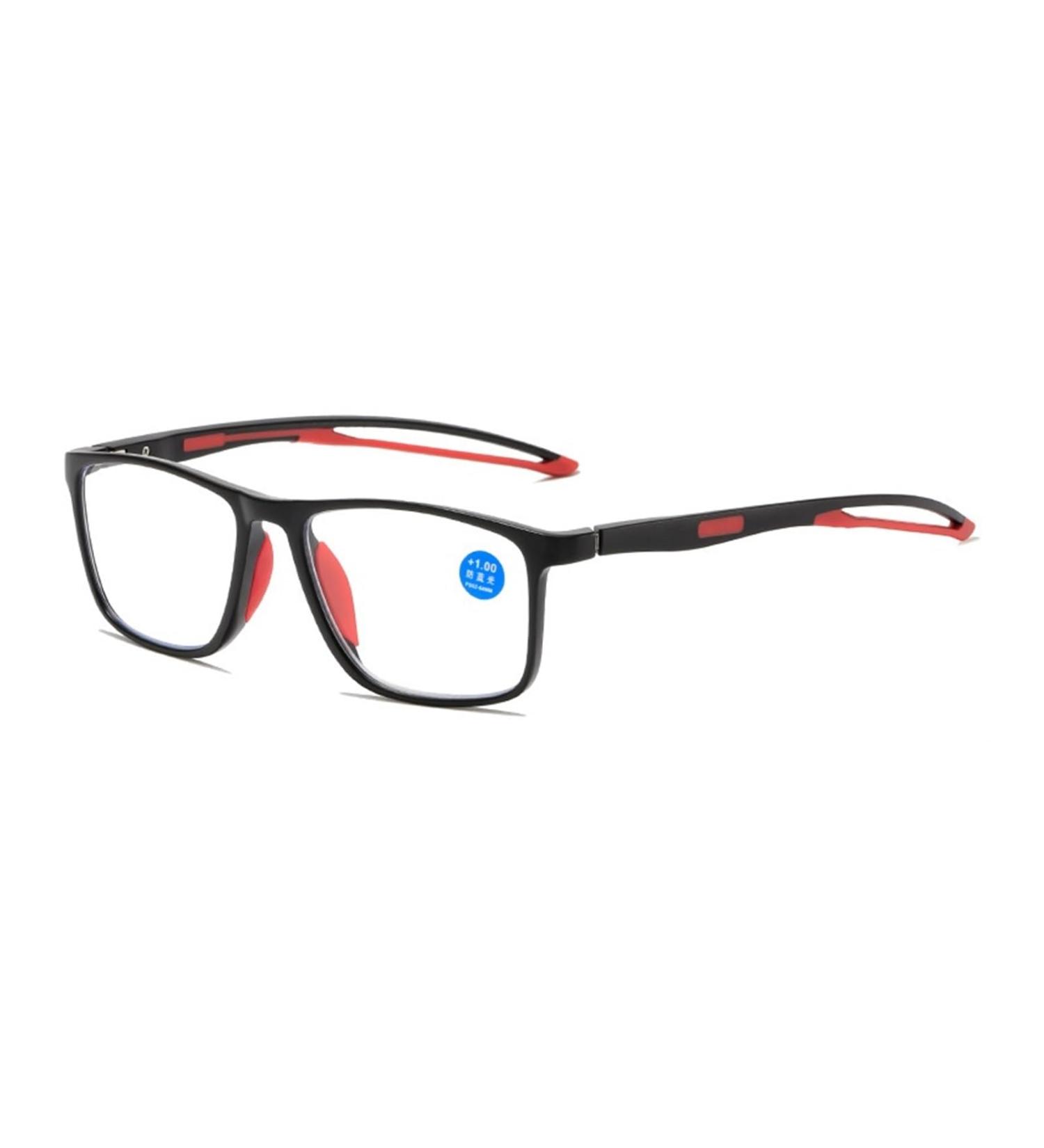 Ultra-Eighth HD Anti-Blue Light Reading Glasses for Men | TR90 Comfortable Anti-Slip Design | 4.00 Sand Black Frame with Red Legs | Perfect for Medium-Aged and Older Adults - Buy Online on GoSupps.com