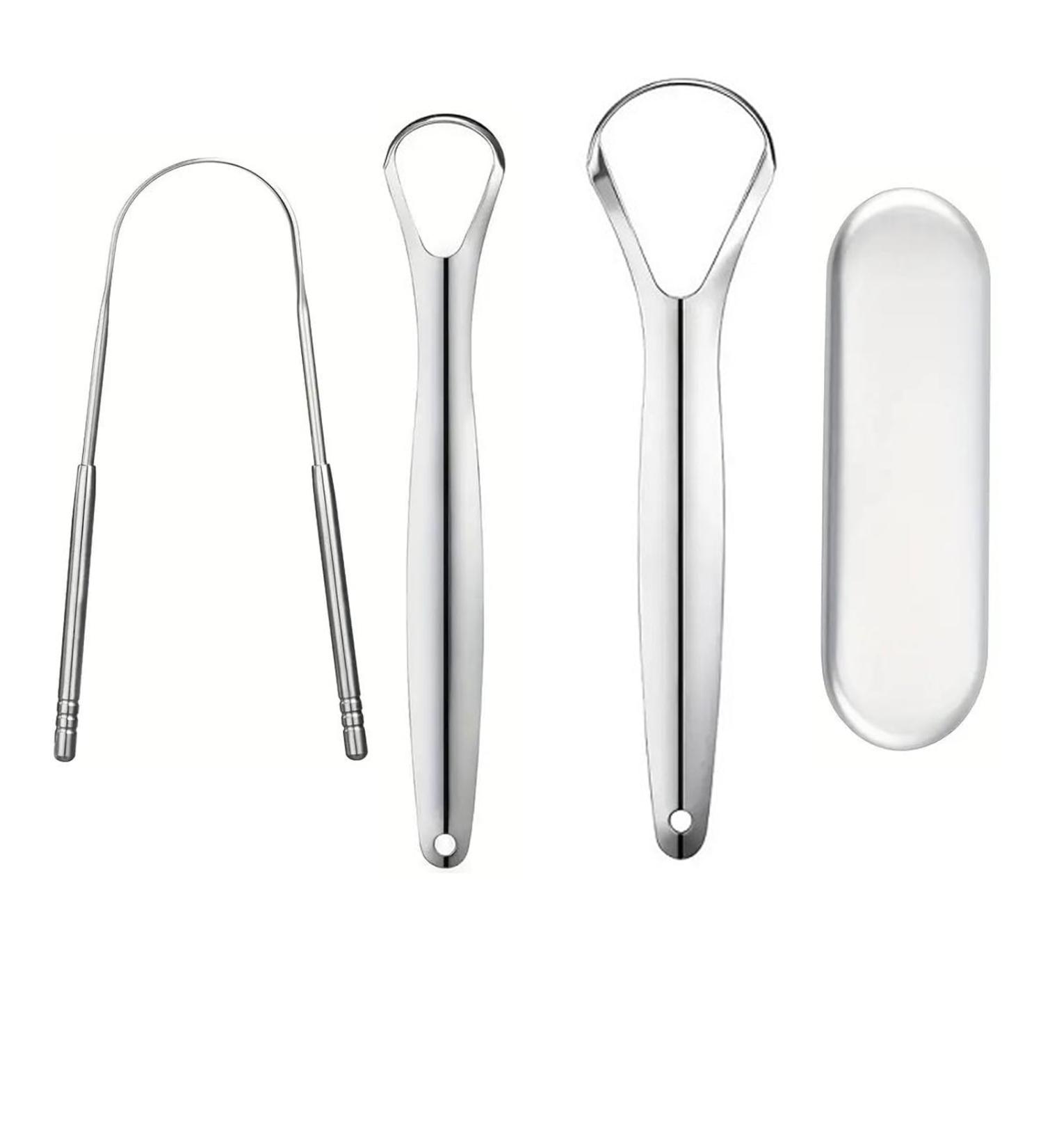 Premium Stainless Steel Tongue Cleaner Set - 3 Piece Tongue Scraper Kit with Storage Case | Reduces Bad Breath & Promotes Fresh Breath - Buy Online on GoSupps.com