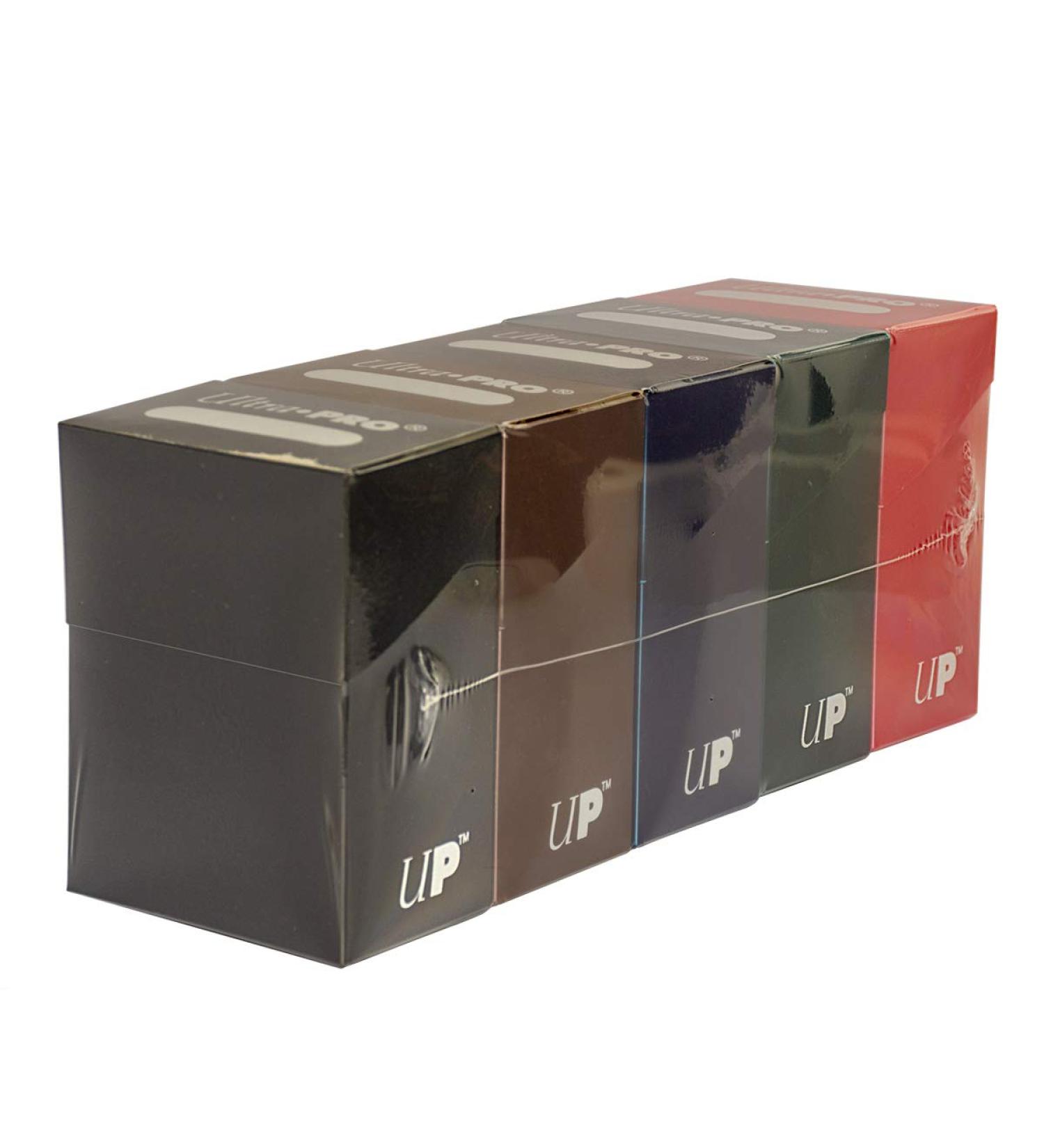 Set of Five New Ultra-Pro Deck Boxes (Dark Colors Incl. Black, Blue, Brown, Green, and Red) for Magic/Pokemon/YuGiOh Cards