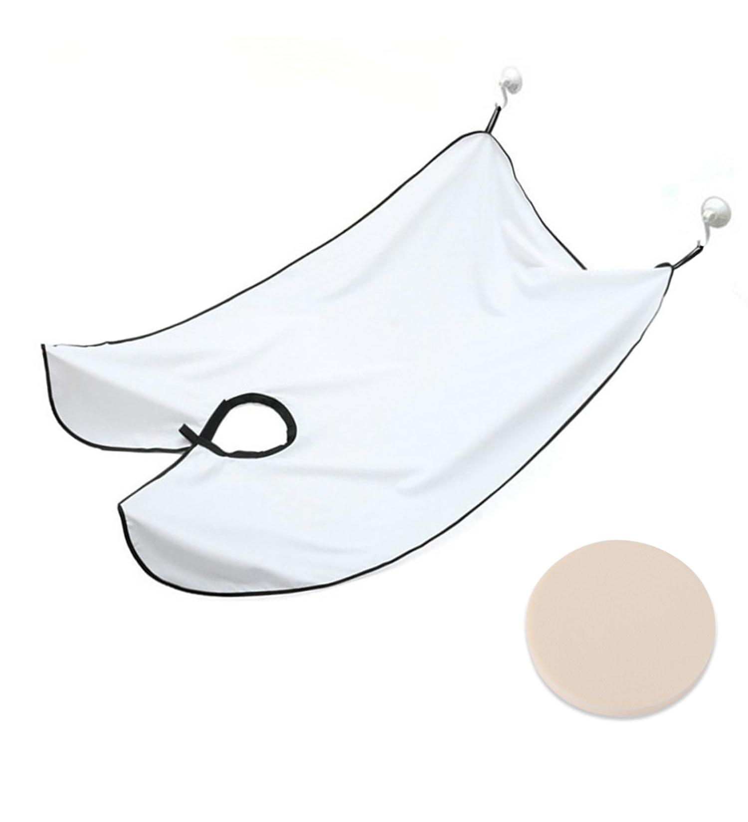 White Shaving Bib with Suction Cups - Salon Care Smock for Men's Grooming - Hair Cutting Apron with Powder Puff - Buy Online on GoSupps.com
