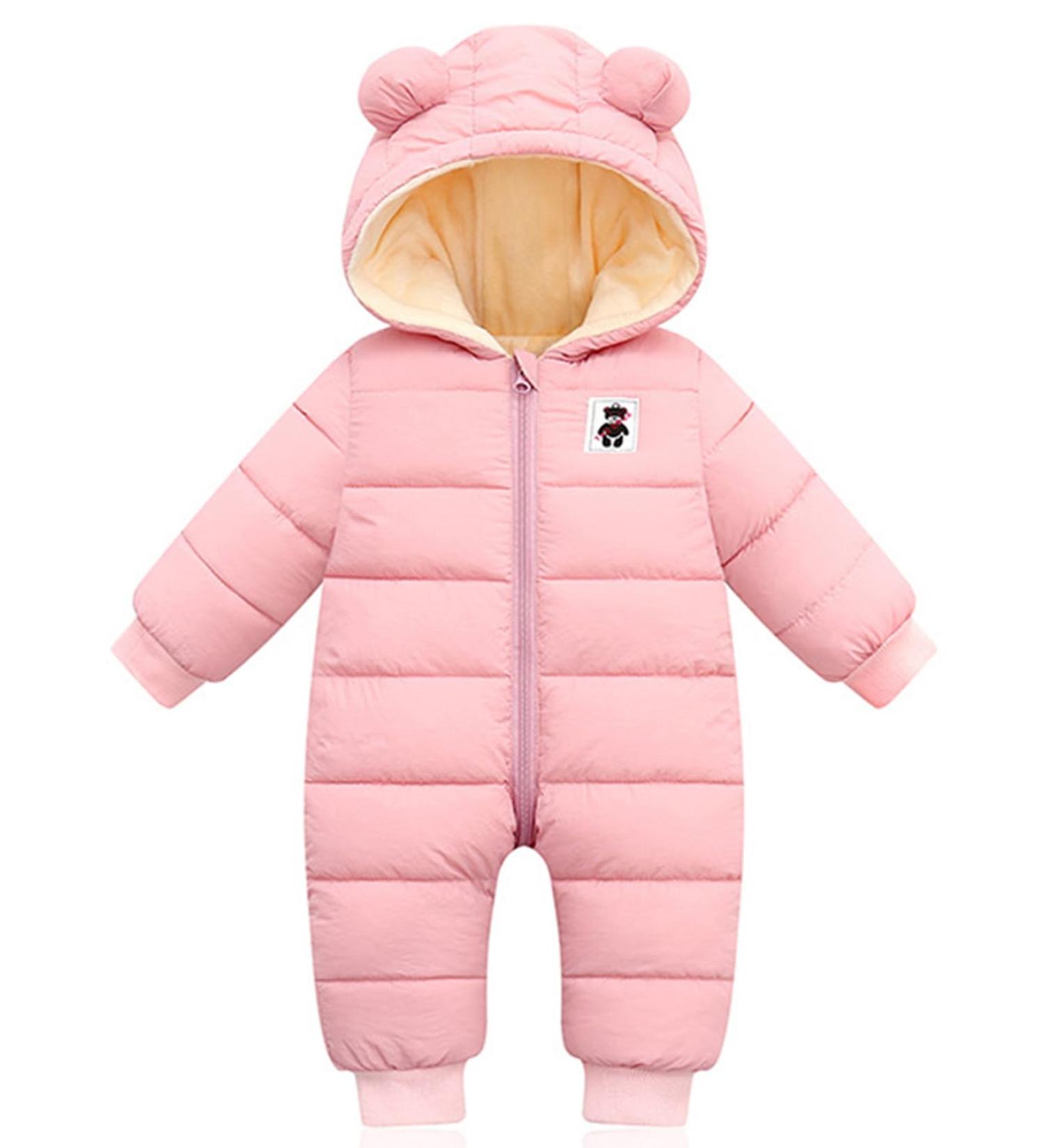 Baby Hooded Winter Romper Down Jacket | Kids Snowsuit Coat | 9-12 Months Pink - Buy Online on GoSupps.com