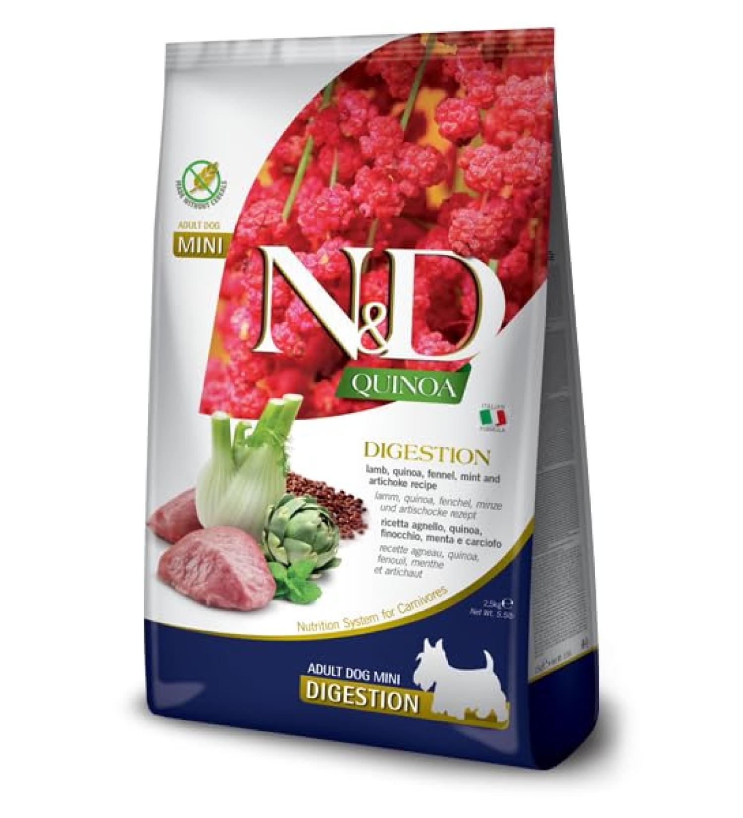 Farmina, N&D Quinoa Digestion, Lamb, Fennel, Mint & Artichokes, Mini Adult Dog, 7kg