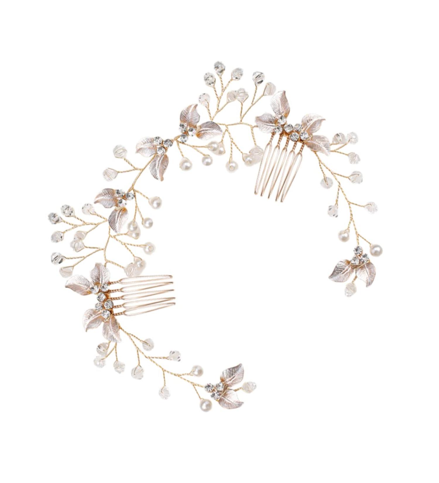 Angoily Bride Hair Braiding Hair Comb Pearl Headpiece for Wedding Gold Hair Comb Floral Hair Clips Bridal Hair Pin Rhinestone Hair Clip Bridesmaid Twist Flower Alloy Material - Buy Online on GoSupps.com
