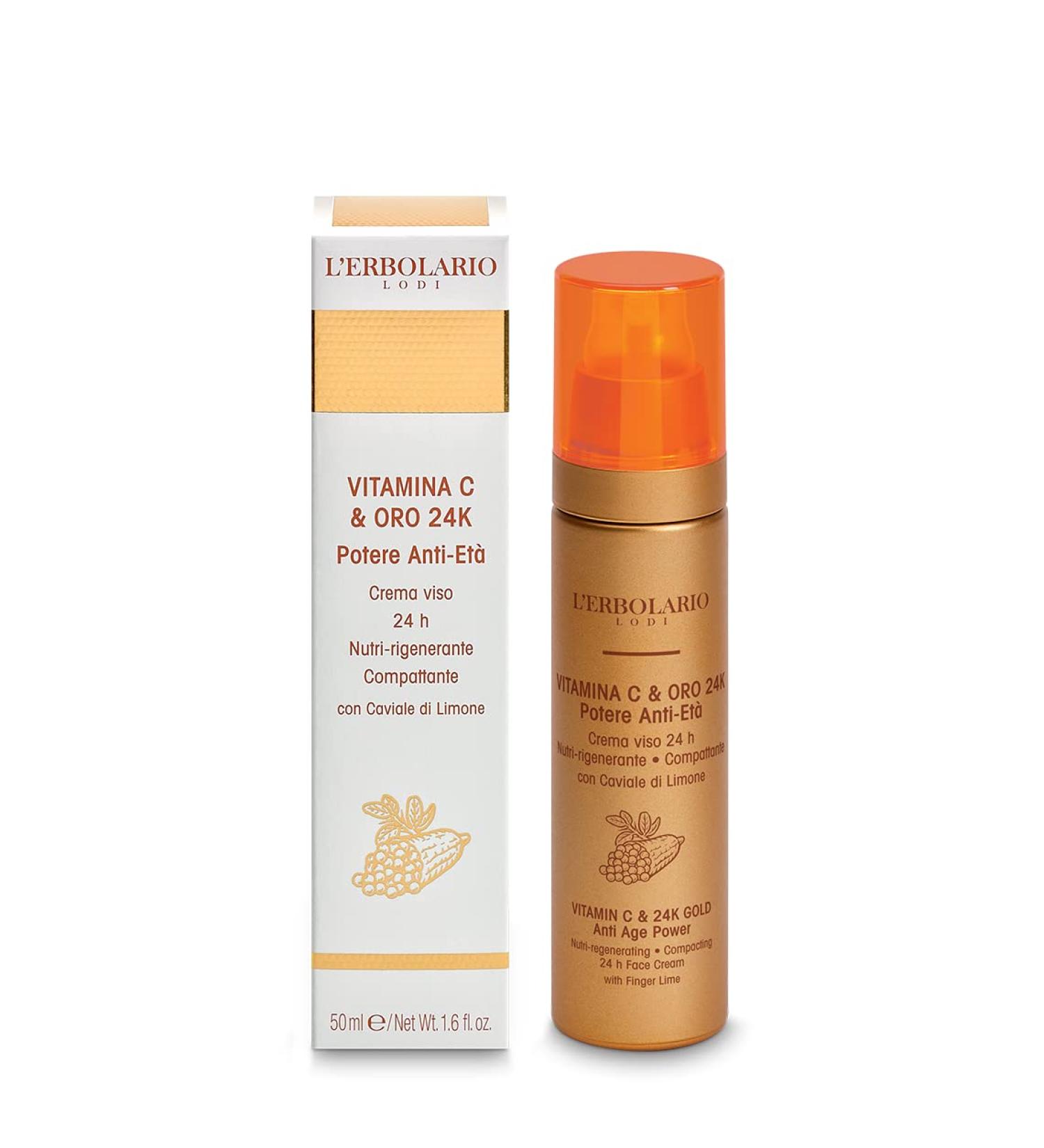 LErbolario Vitamin C and 24K Gold Anti Age Power Nutri-Regenerating Face Cream for Women - 1.6 oz