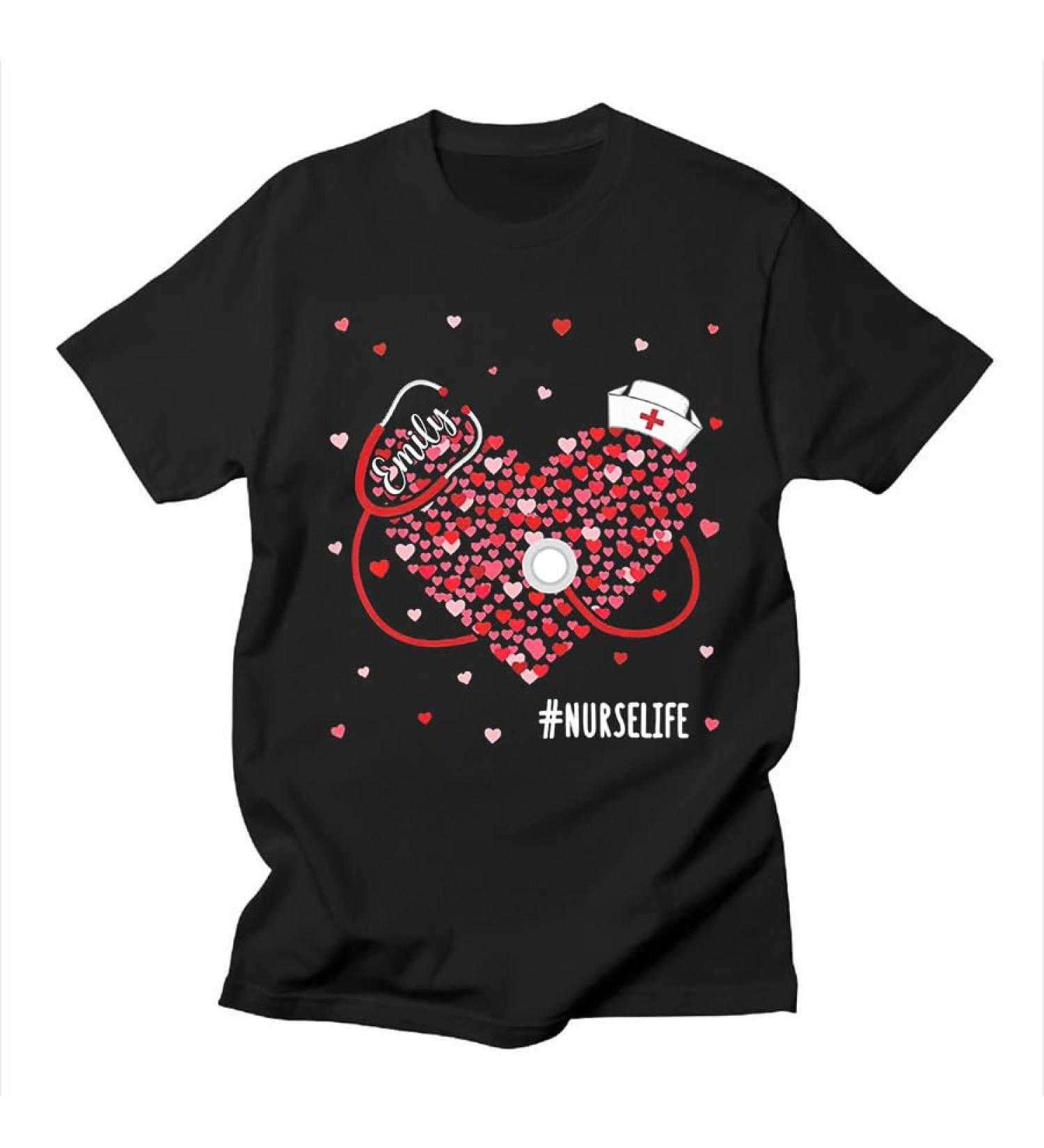 Personalized RN Graduation Shirt | Funny Nurse Gifts | Cute Heart Themed T-Shirt | Custom Name Medical Tee for Nurse's Day | Multi-Color Options - Buy Online on GoSupps.com