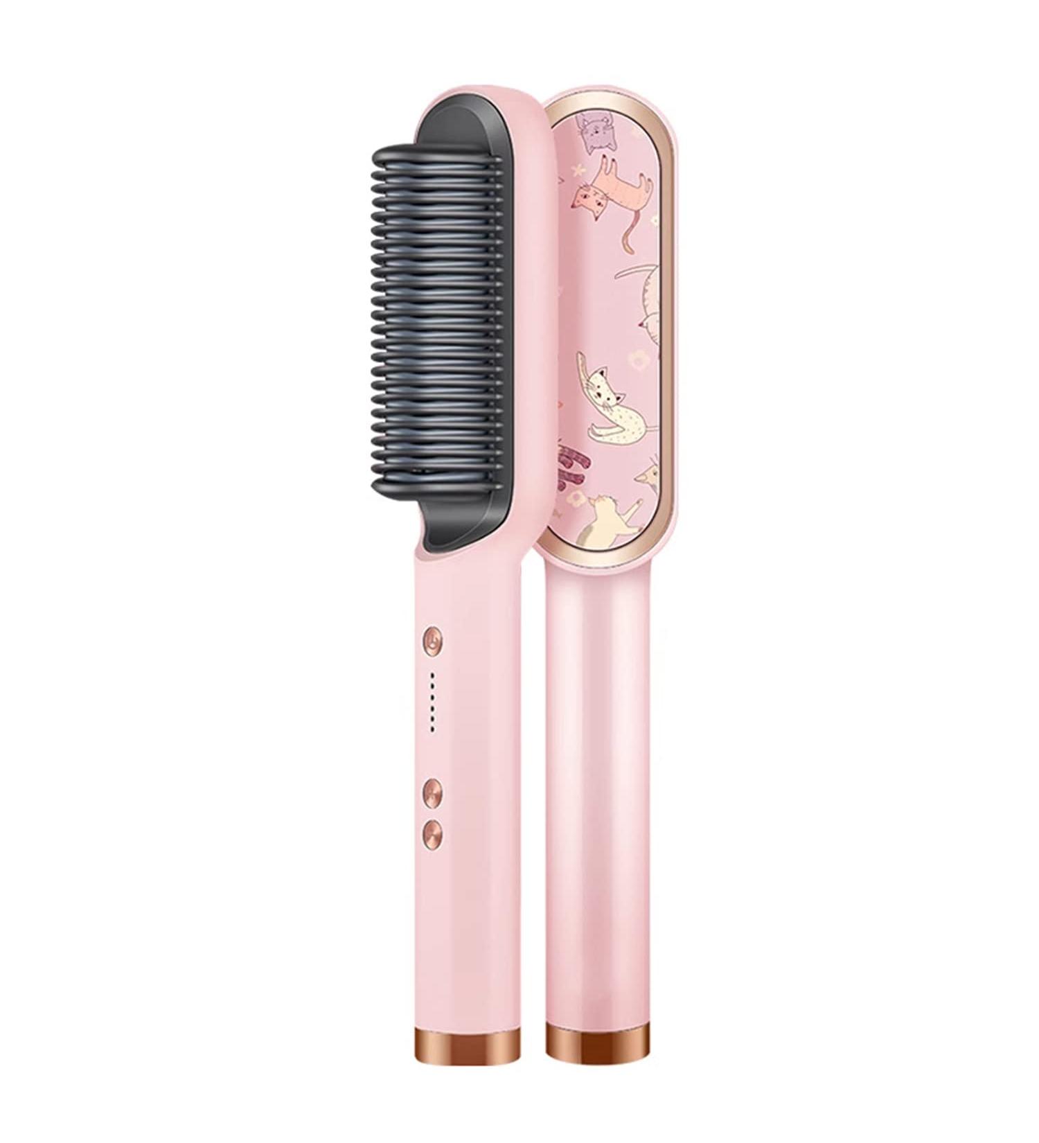 Ionic Hair Straightener Brush & Curler 2-in-1 | Fast Heating Anti-Scald 5 Temp Settings | Perfect for All Hair Types - Pink - Buy Online on GoSupps.com