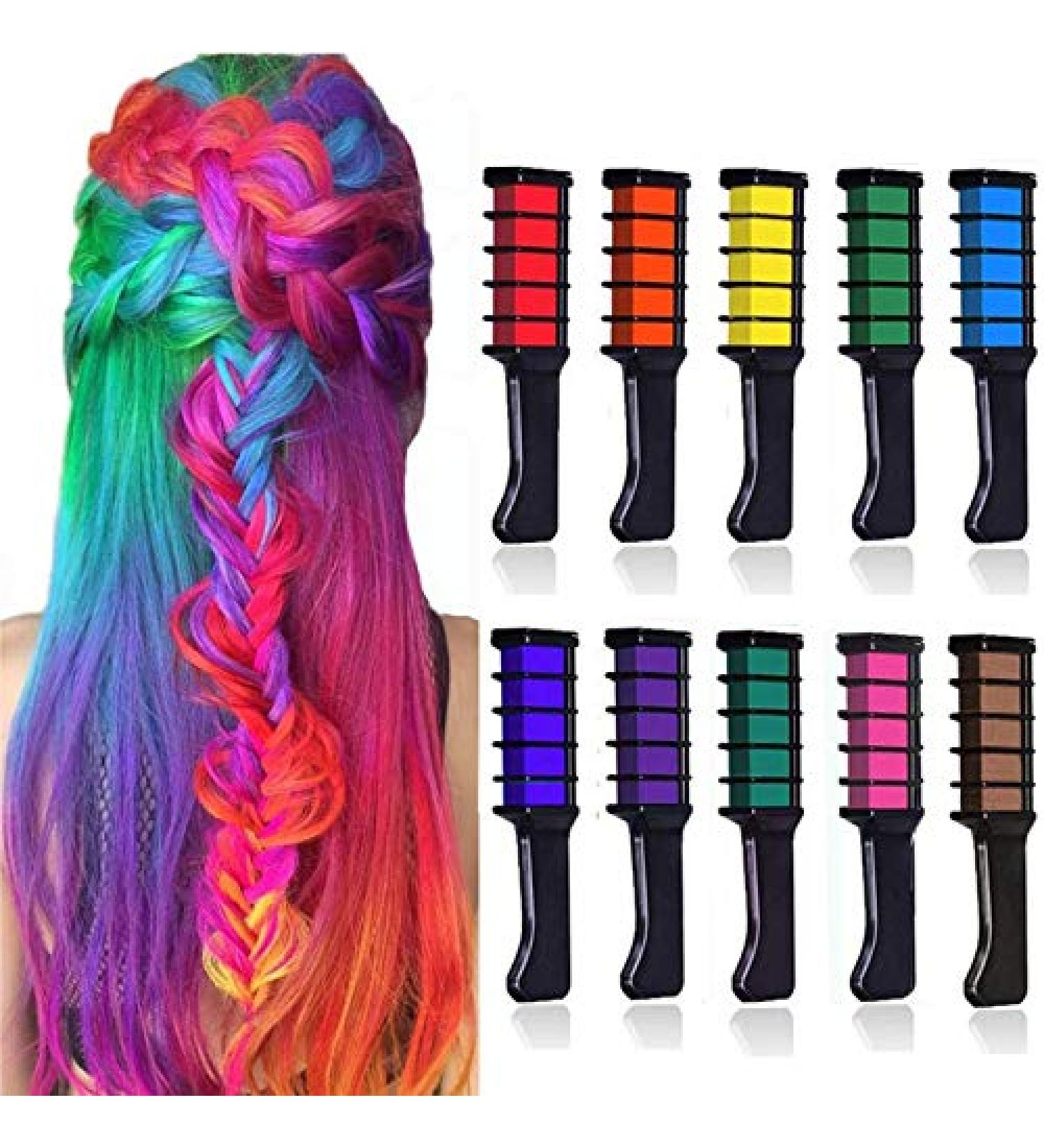 Kalolary 10 Color Temporary Hair Chalk Comb Set - Washable Hair Chalk for Girls | Kids Gifts for Halloween, Christmas & Cosplay - Ages 4-10 - Buy Online on GoSupps.com