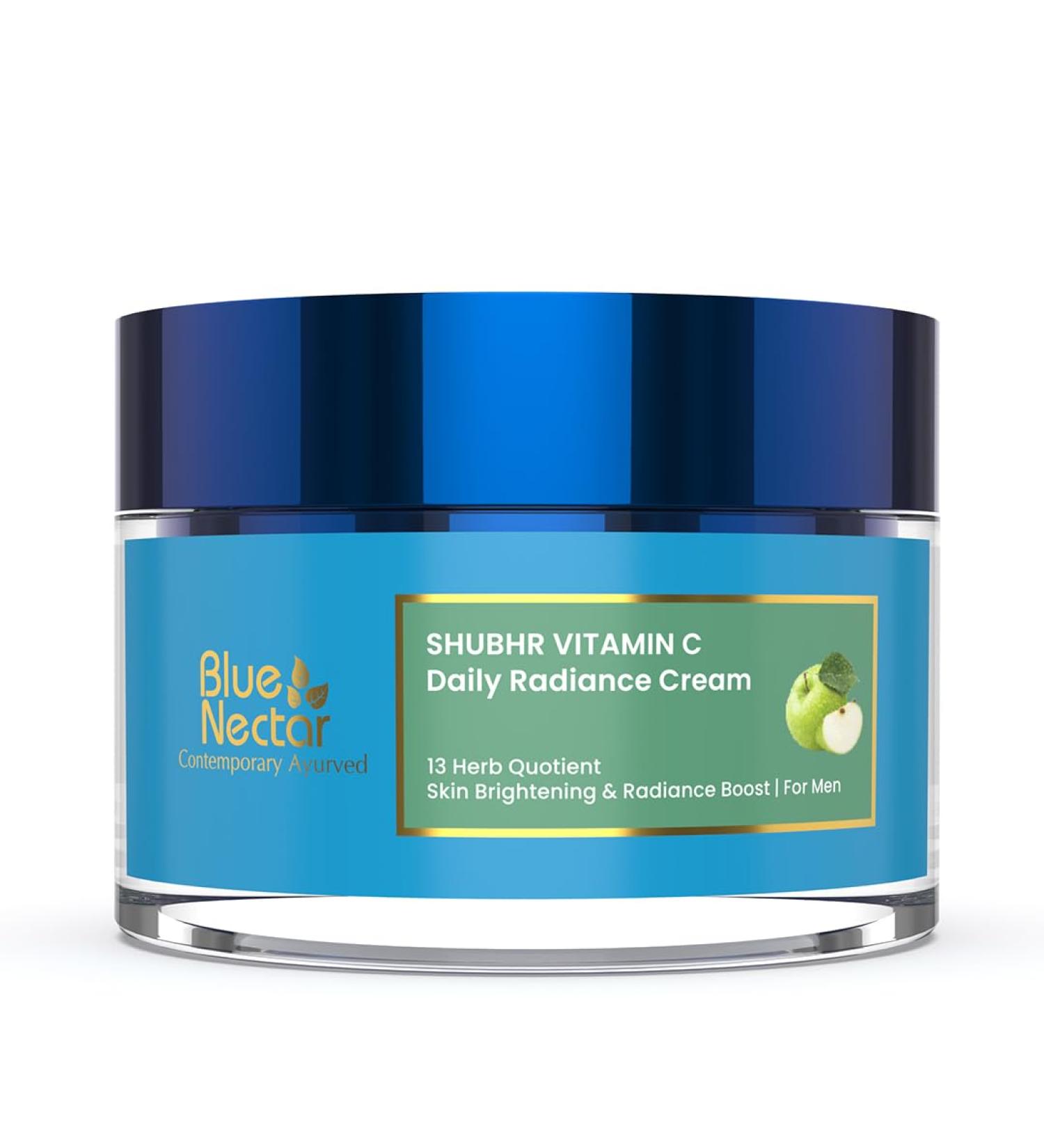 Blue Nectar Plant-Based Vitamin C Face Cream - Glowing Skin & Dark Spot Removal for Men | Green Apple & Almond Oil (13 Herbs 1.76Oz - Buy Online on GoSupps.com