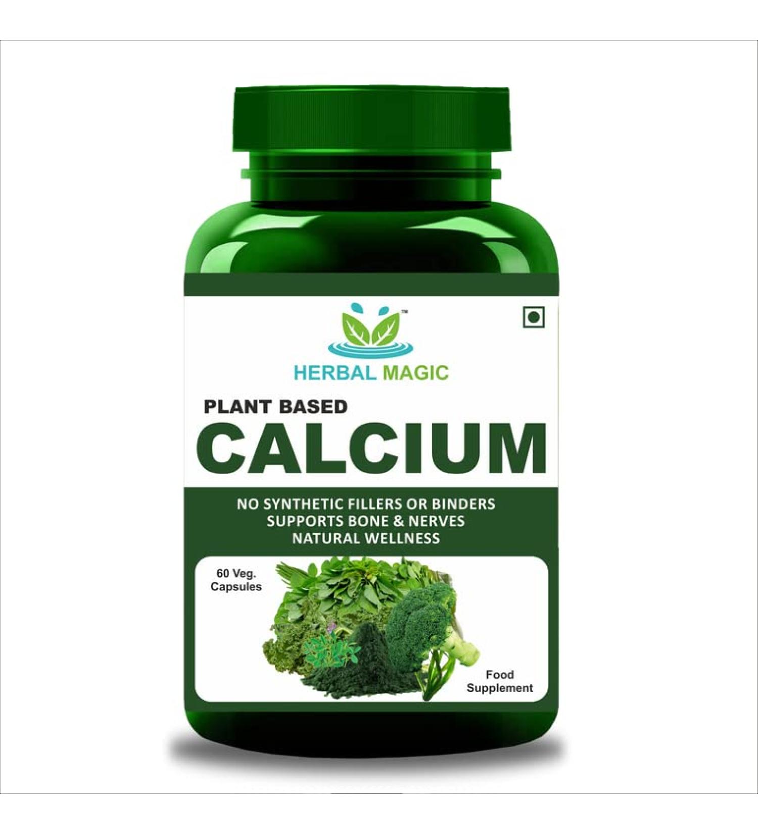 Herbal Magic Pure & Natural Calcium Capsules - 60ct (650mg) with 10 Fruit, Vegetable & Herb Ingredients - No Fillers or Preservatives - Buy Online on GoSupps.com
