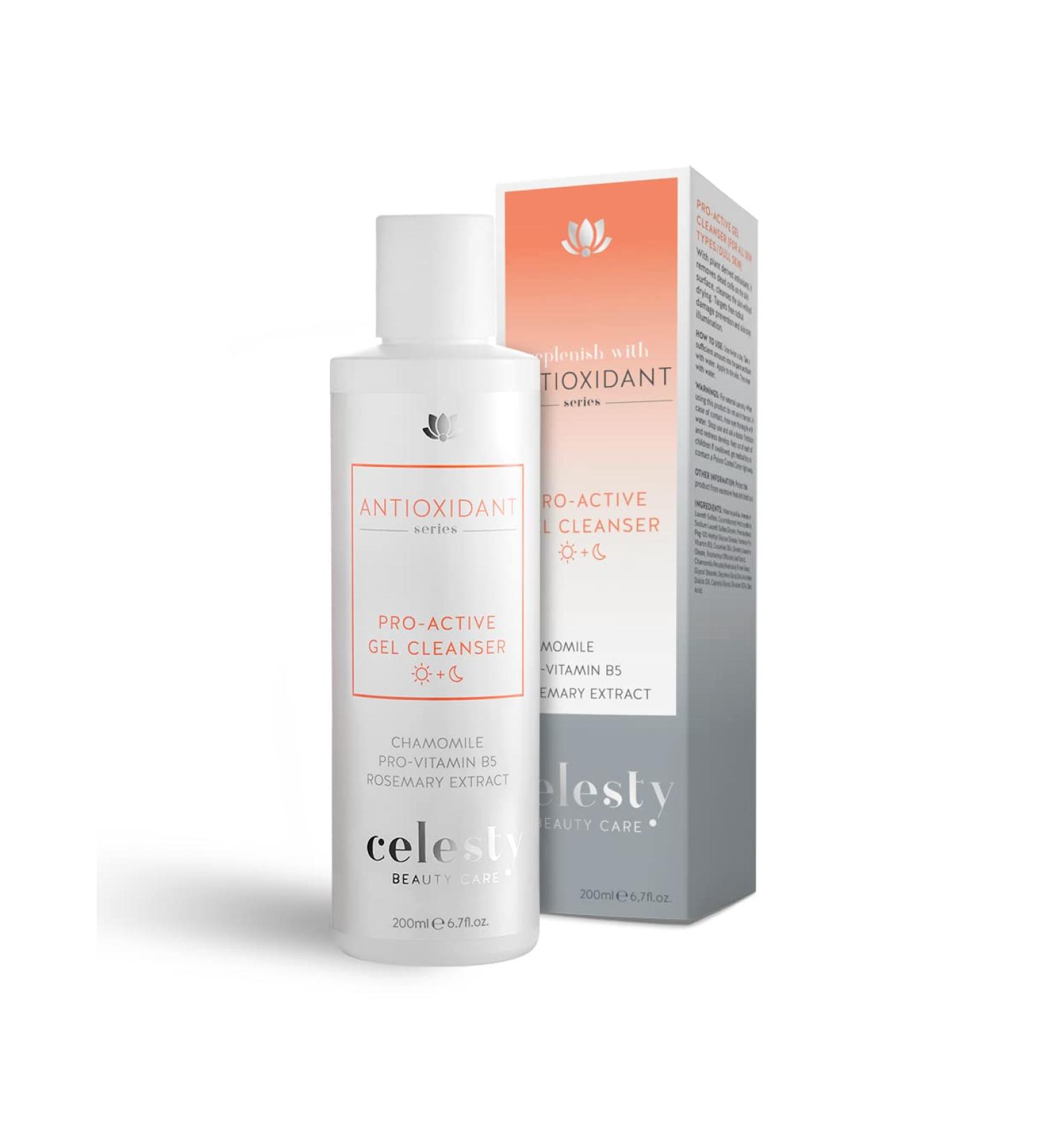 Celesty Beauty Gel Face Cleanser - ProActive Daily Face Wash with Orange Peel Oil Chamomile Pro Vitamin B5 Rosemary Extract - Natural and Pure Ingredients - Remove Dead Skin Cells Without Drying - Buy Online on GoSupps.com