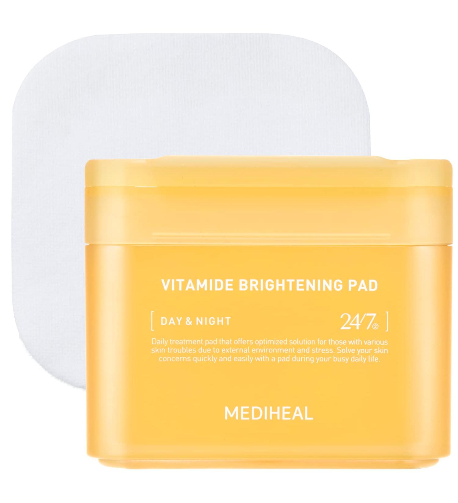 MEDIHEAL Vitamide Brightening Pads - Vegan Hypoallergenic with Niacinamide & Sea Buckthorn for Radiant Skin - 100 Pads - Buy Online on GoSupps.com