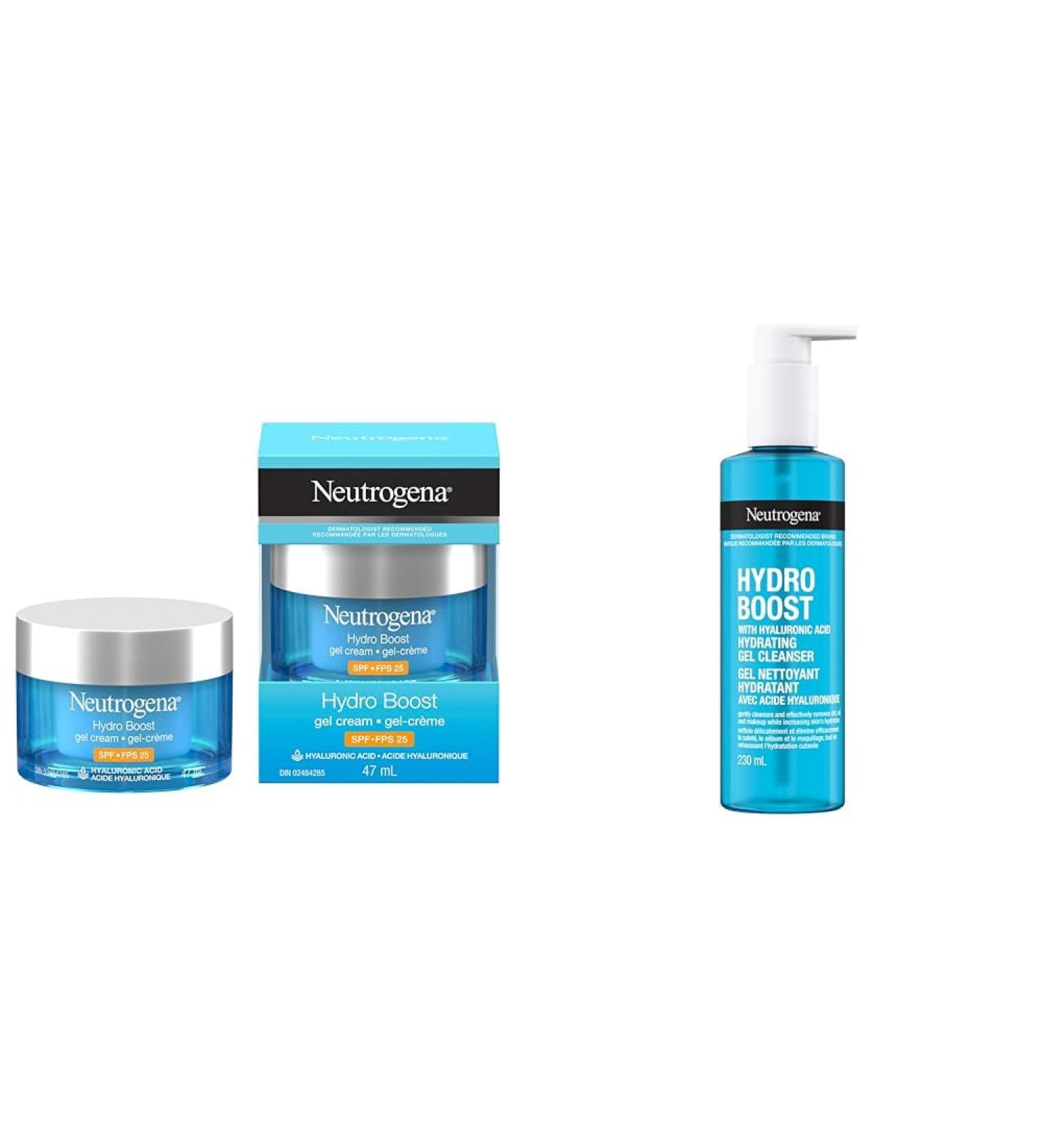 Neutrogena Hydro Boost Gel Face Cream Spf 25 With Broad Spectrum Uva/uvb Hydrating Hyaluronic Acid & Antioxidants Oil 47 ml (Pack of 1) & Hydro Boost Hydrating Cleansing Gel 230mL Sheet Mask + SKIN_CLEANING - Buy Online on GoSupps.com