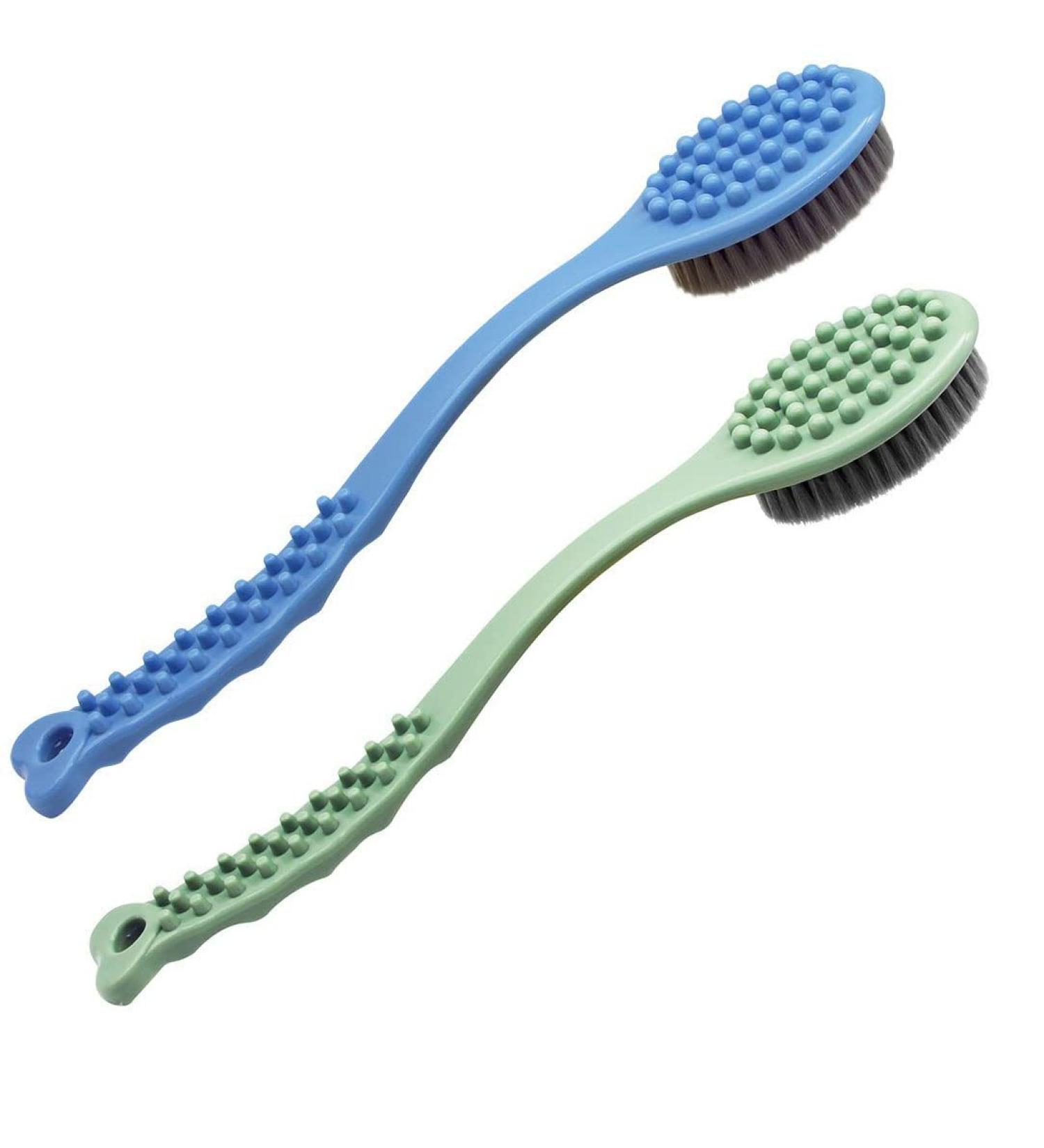 QiCheng&LYS 14in Long Wooden Handle Bath Brush for Exfoliating Skin - Blue/Green - Buy Online on GoSupps.com