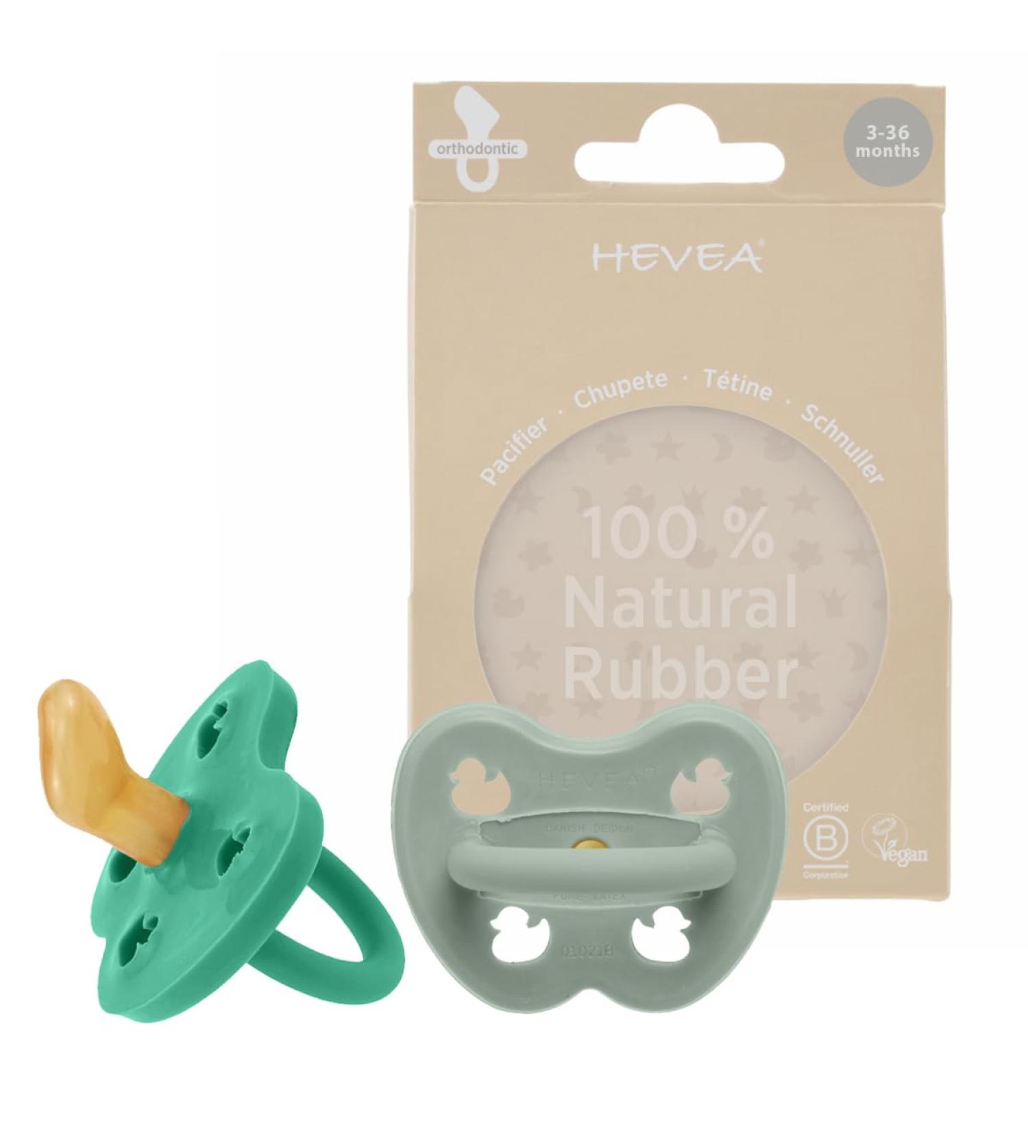 Hevea Natural Rubber Pacifier - Jaw-Friendly Design 3-36 Months | Hygienic One-Piece Soft & Durable - 2-Pack (Dusty Mint & Green Mint) - Ideal for Newborns & Toddlers - Buy Online on GoSupps.com