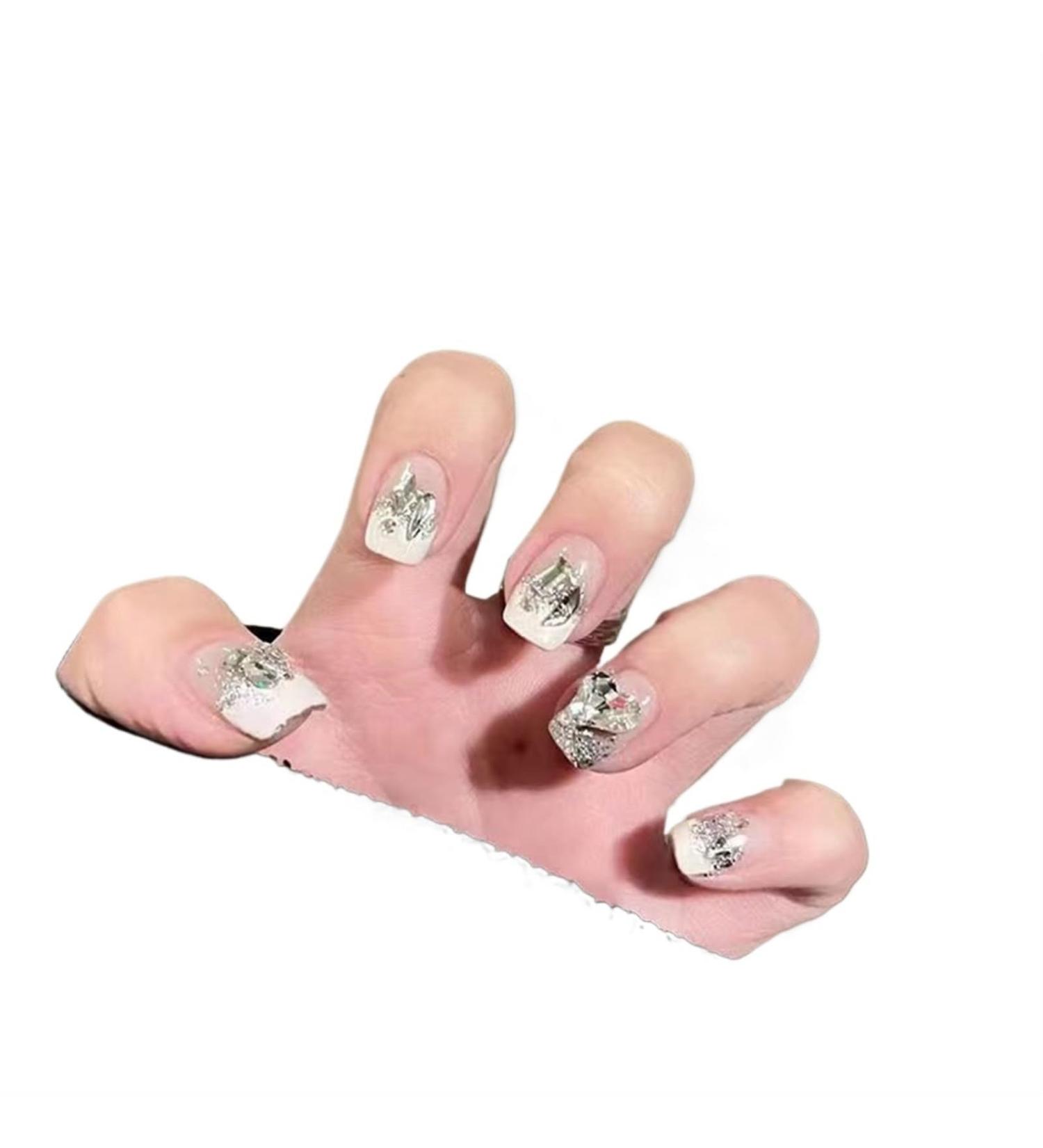 Handmade Wearing Nail Patch Gradient French Black Edge Love Detachable Nail Patch(White M) - Buy Online on GoSupps.com