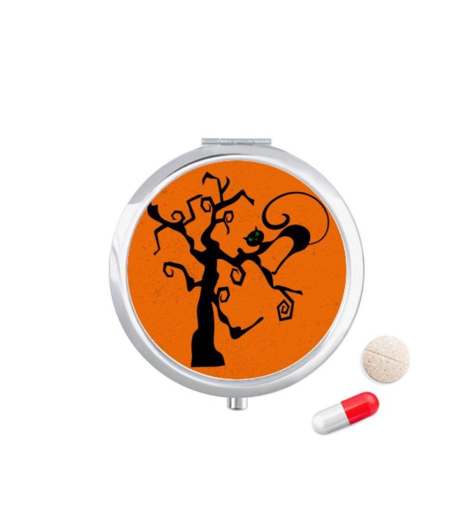 Rng Big Cat Tree Halloween Hallowmas Orange Travel Bag Pill Box Medicine Medication Storage Box Dispenser Mirror Gift