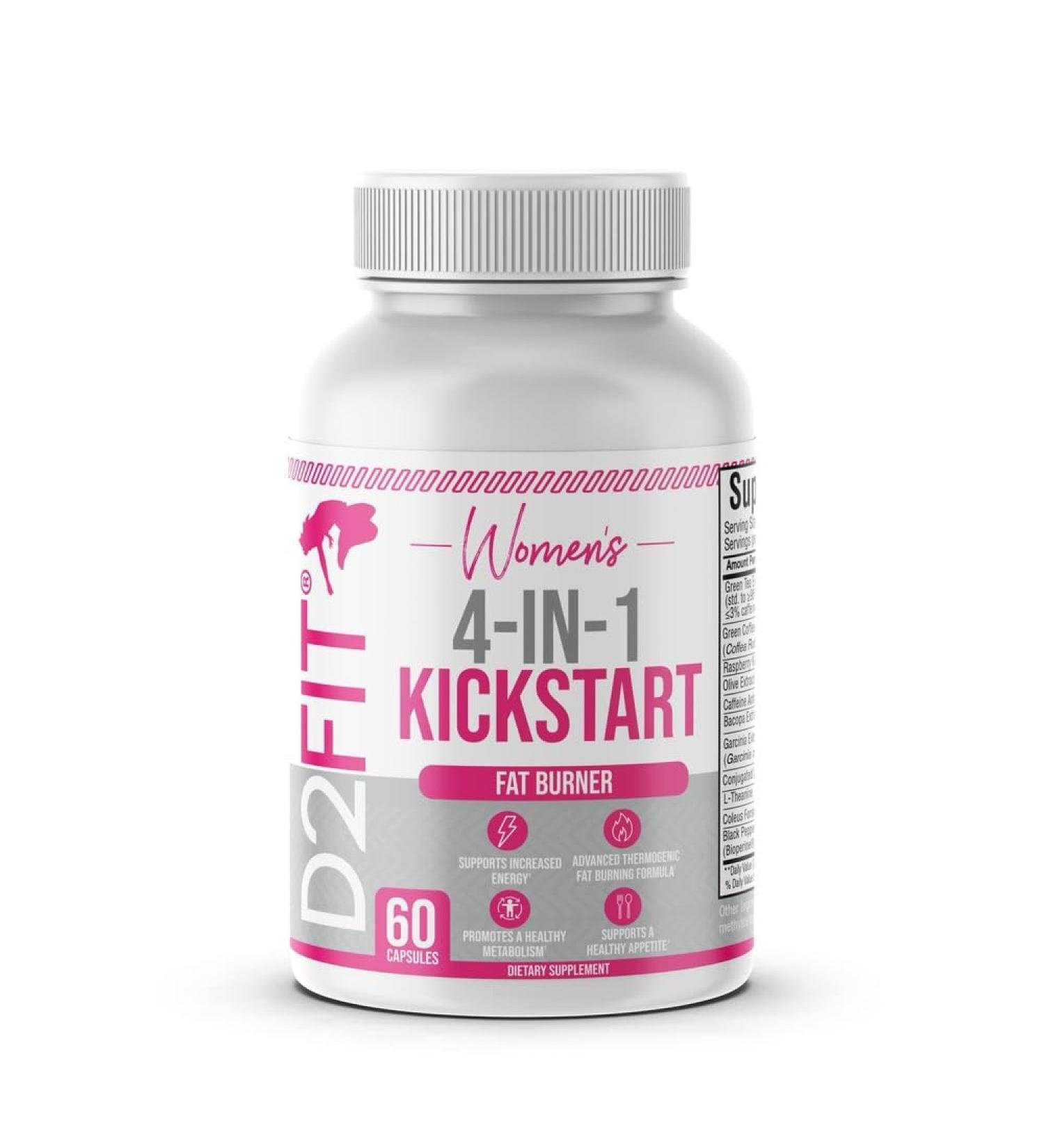 D2Fit 4-in-1 Kickstart Thermogenic Supplement for Women - Metabolism & Appetite Support - Green Tea Extract & BioPerine - 60 Capsules - Buy Online on GoSupps.com
