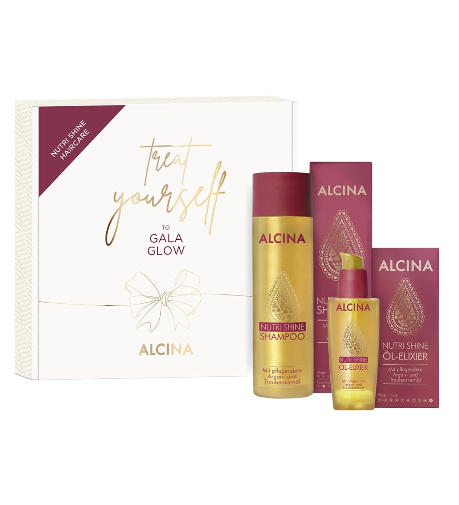 ALCINA Nutri Shine Gift Set | Shiny Hair Care | 250 ml & 50 ml | Argan & Grape Seed Oil | Gala Glow | International Shipping - Buy Online on GoSupps.com