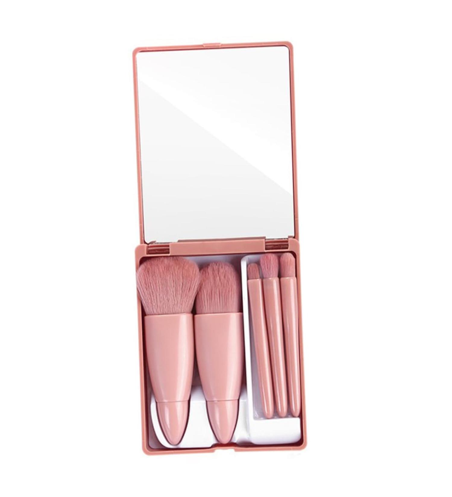 NOLITOY 5pcs Makeup Brush Set with Mirror - Mini Lipstick Kit & Face Powder Brush - Travel-Friendly Pink Cosmetic Tools for Friends & Star Room Decor - Buy Online on GoSupps.com