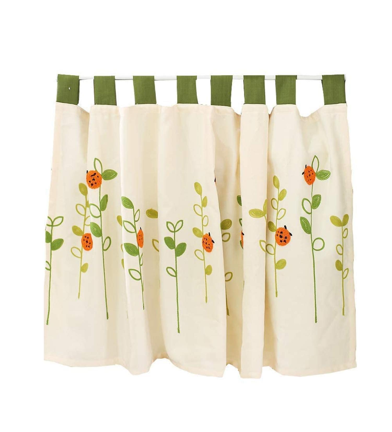 Curtains Short Curtains Beige Linen Half Curtains Embroidered with Ladybirds and Flowers Pattern Window Treatments Home Decoration for Small Kitchen Bicupboard/Beige/W * H 145 * 45Cm (Beige Beige W * H 230*55Cm - Buy Online on GoSupps.com