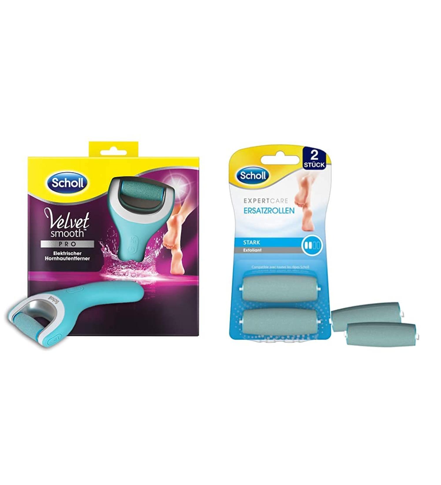Scholl Velvet Smooth Electric Horn Skin Remover Pro - Device + Charging Station & Expert Care Wet & Dry Replacement Rolls - 2 Strong Refills for Smooth Feet - Buy Online on GoSupps.com