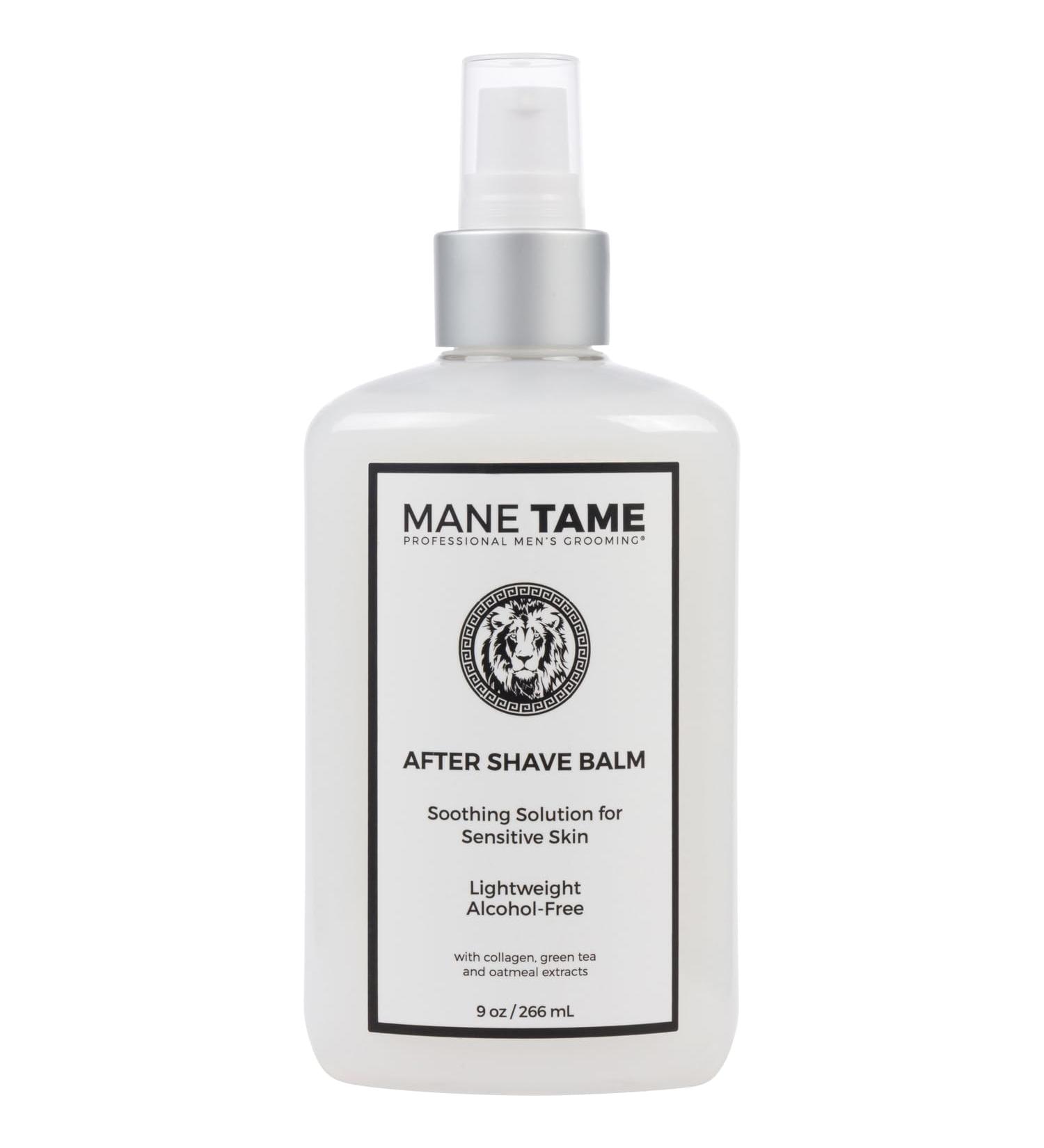 MANE TAME Men's Grooming After Shave Balm Hydrating Post Shave Solution with Collagen Green Tea & Oatmeal Extract 9 oz for Irritation Relief & Skin Protection - Buy Online on GoSupps.com