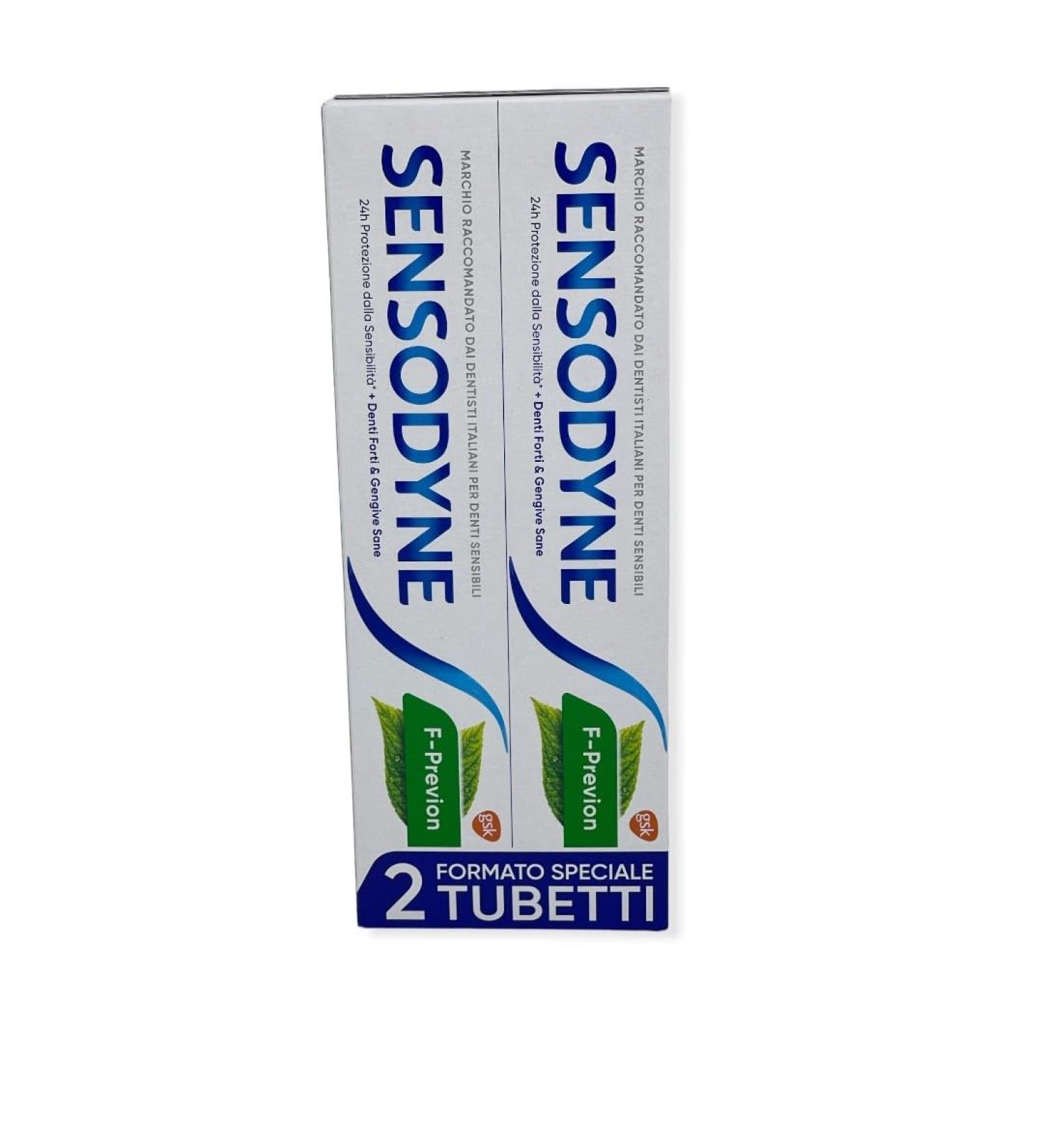 Sensodyne F-Previen Dentifricio Denti Sensibili Igiene Dentale Menta, 2 x 75 ml