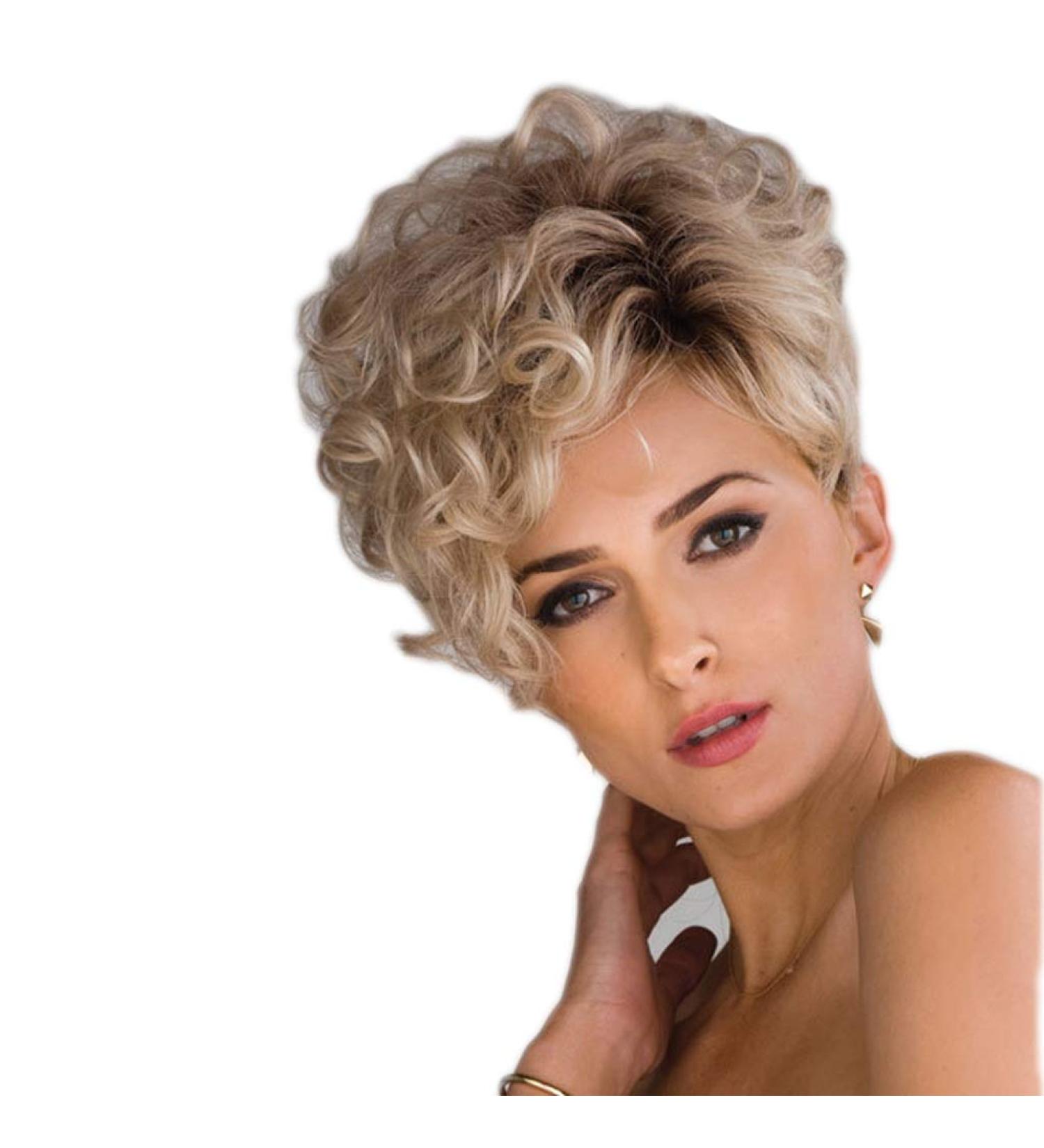 YYF-Wig Breathable Wig Woman Oblique Bangs Short Curly Headgear Wig Short Curl Synthetic Wigs Fashion